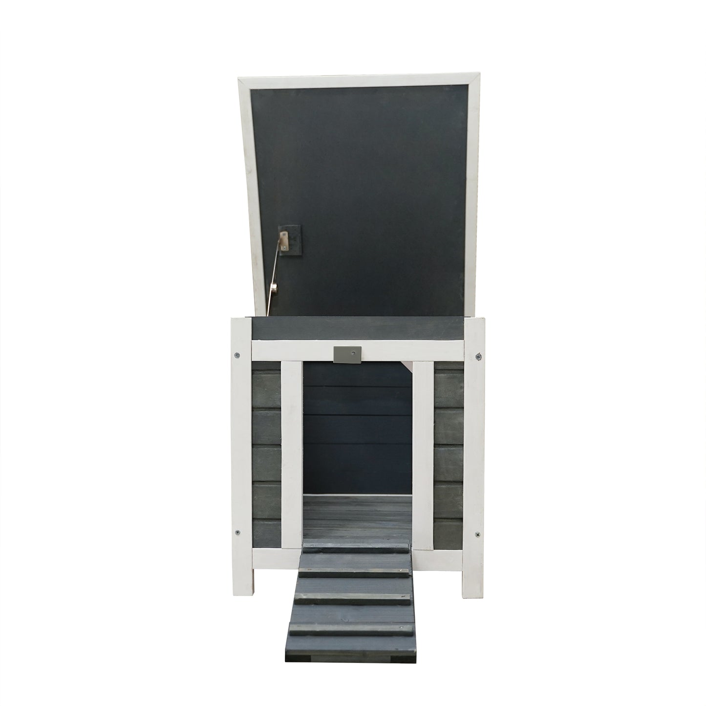 Weatherproof Wooden Outdoor Rabbit Hutch Lockable Animal House- Grey_4