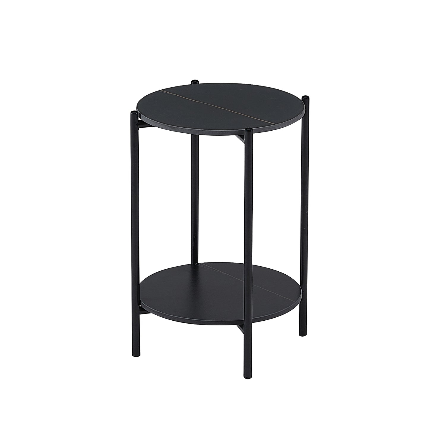 2-layer End Table with Whole Marble Tabletop, Round Coffee Table with Black Metal Frame for Bedroom Living Room Office (black,1 piece)_4