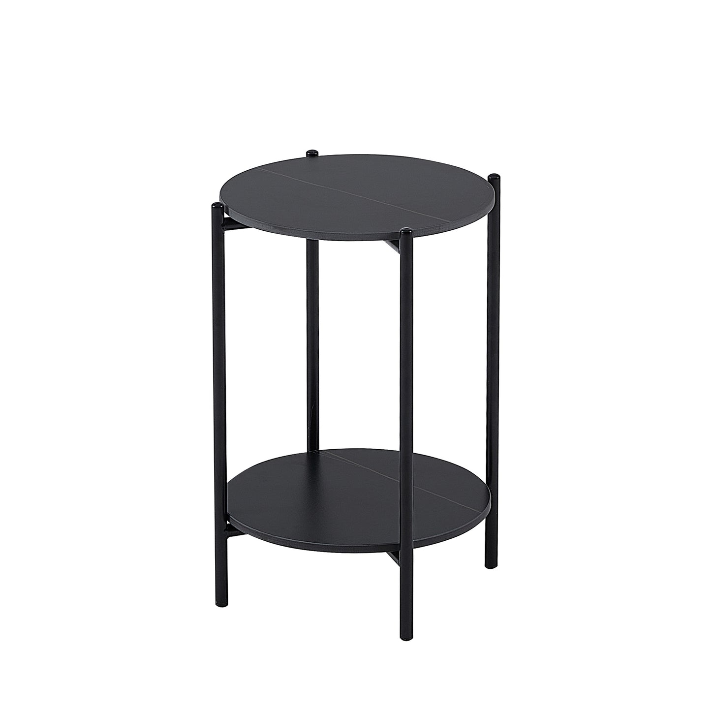 2-layer End Table with Whole Marble Tabletop, Round Coffee Table with Black Metal Frame for Bedroom Living Room Office (black,1 piece)_6