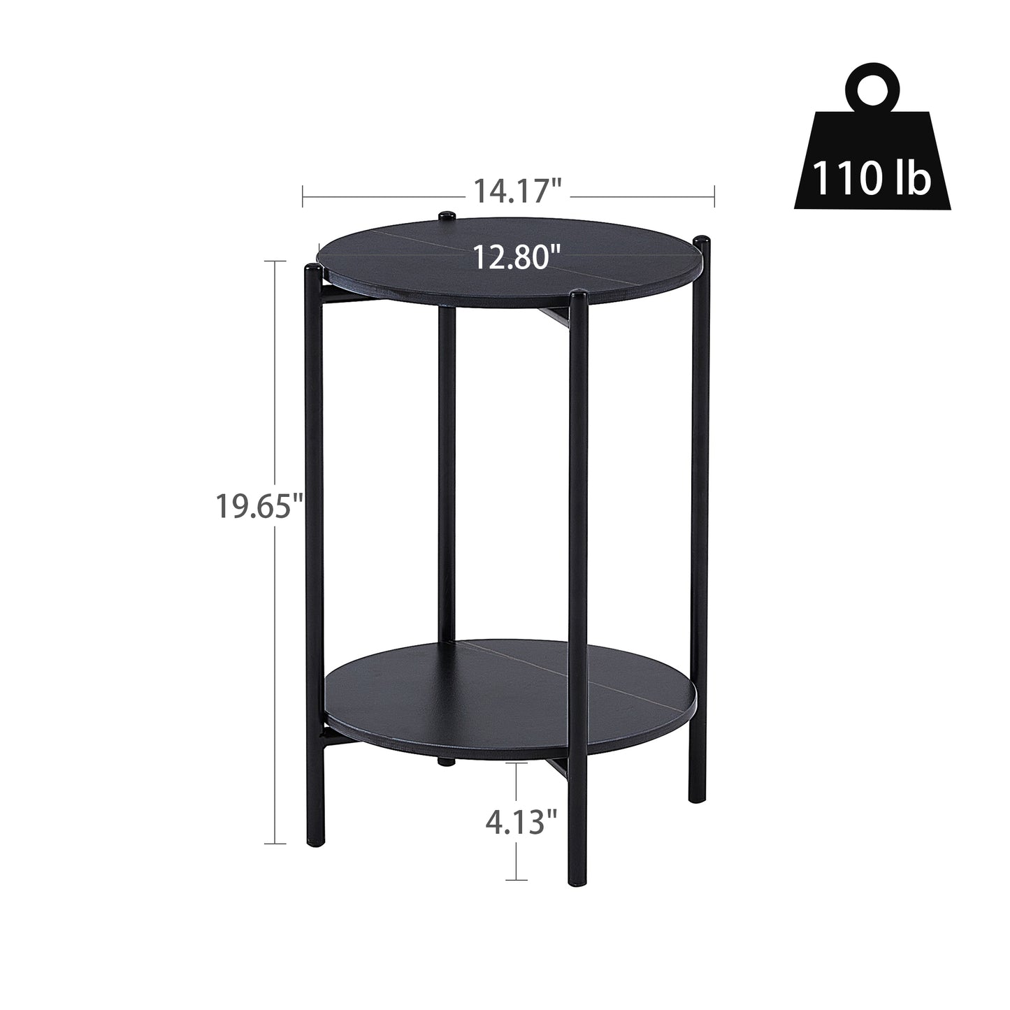 2-layer End Table with Whole Marble Tabletop, Round Coffee Table with Black Metal Frame for Bedroom Living Room Office (black,1 piece)_10