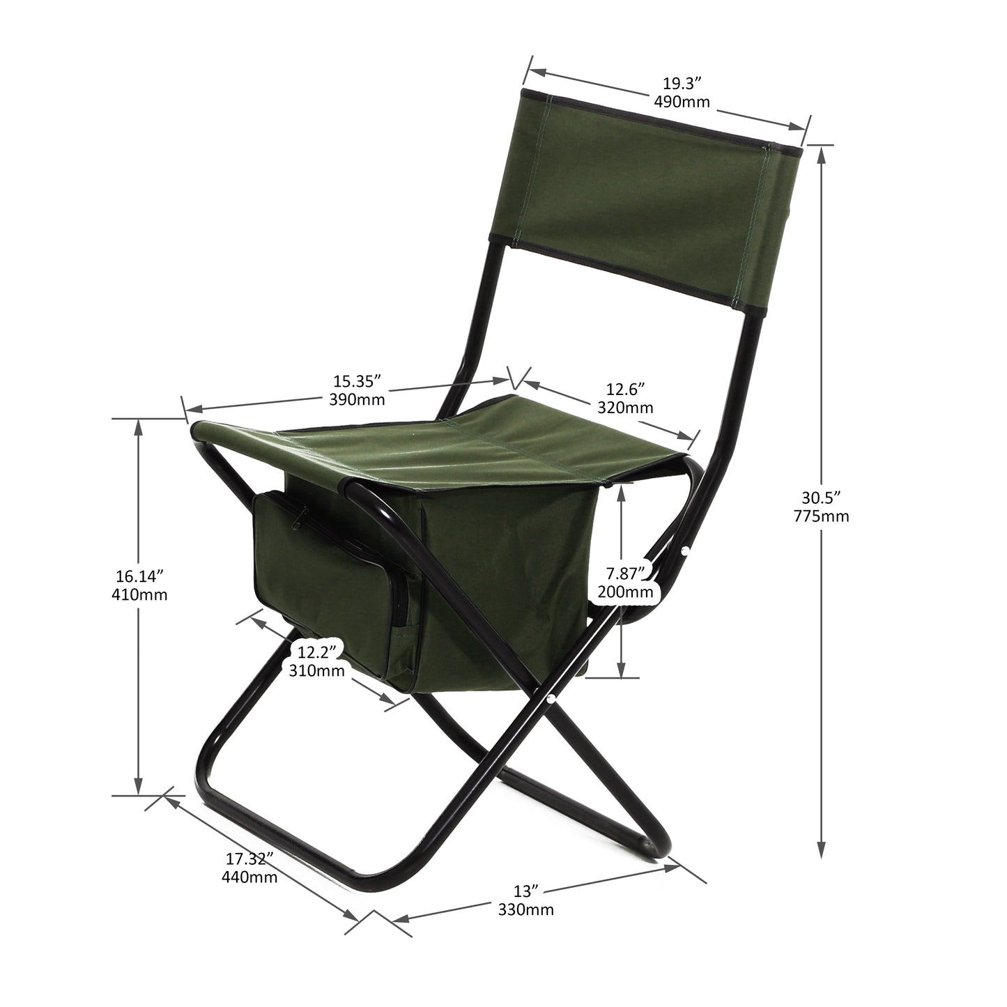 2 Pcs/Set Portable Folding Outdoor Camping Chair with Storage Bag- Green_5