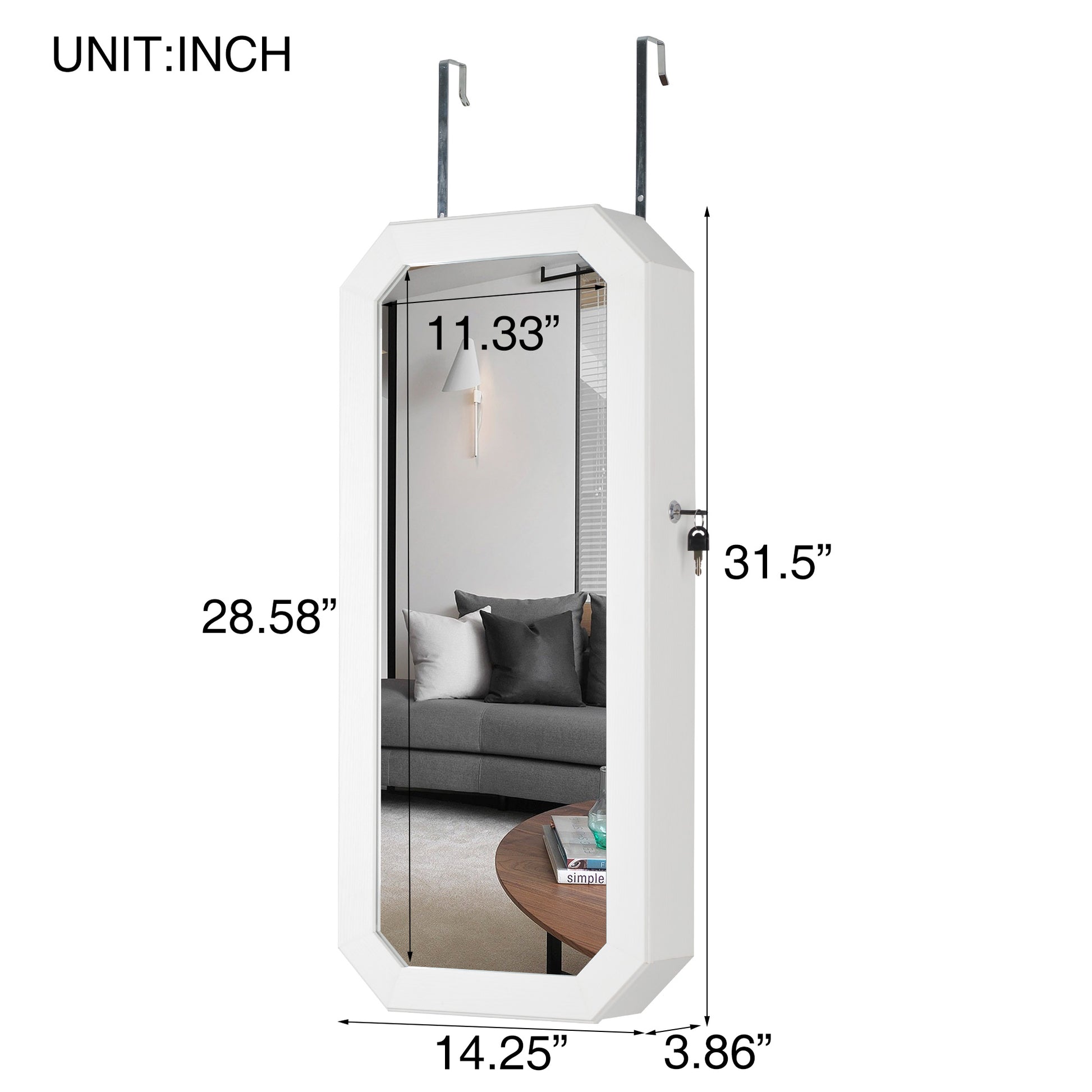 Fashionable Octagon Rimmed Mirror and Jewelry Storage Cabinet- White_9