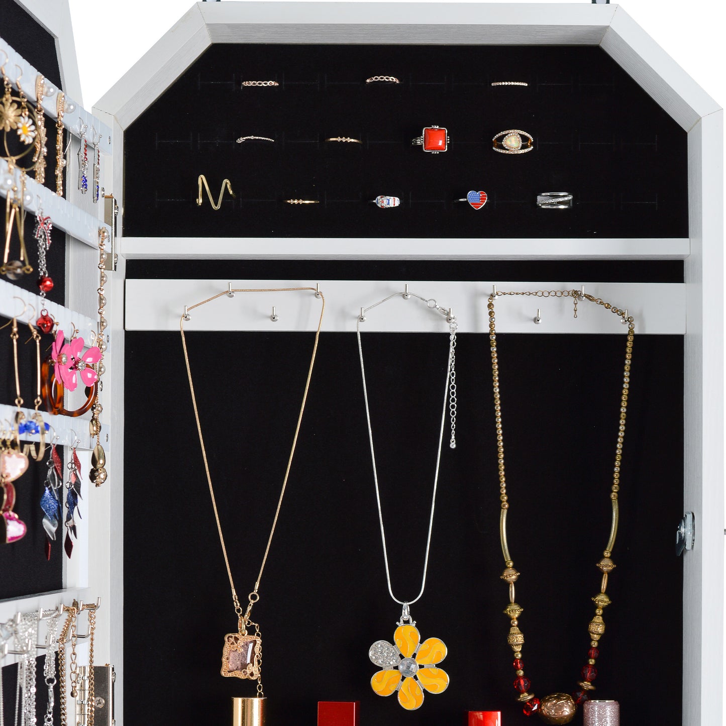 Fashionable Octagon Rimmed Mirror and Jewelry Storage Cabinet- White_13