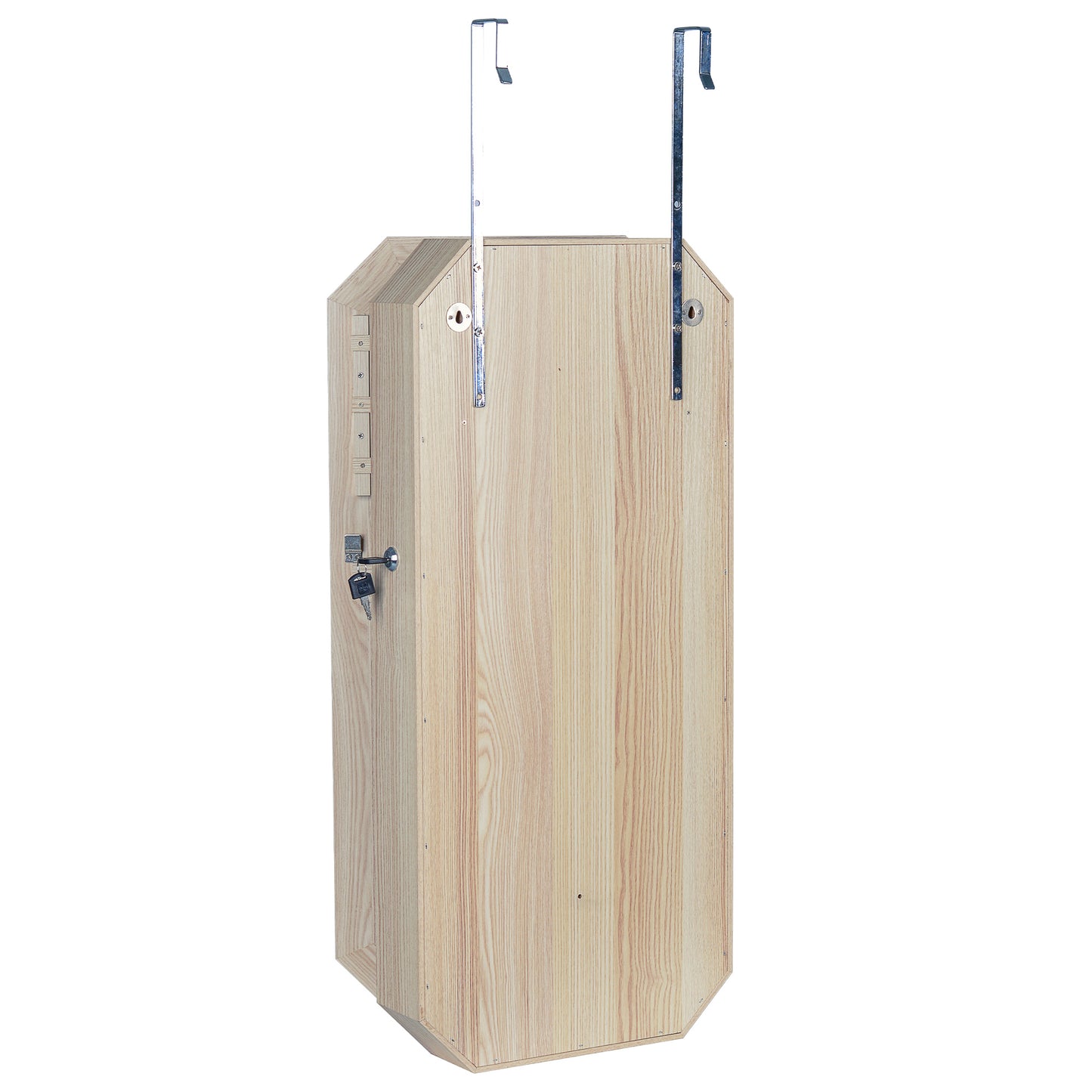 Fashionable Octagon Rimmed Mirror and Jewelry Storage Cabinet- Natural_7