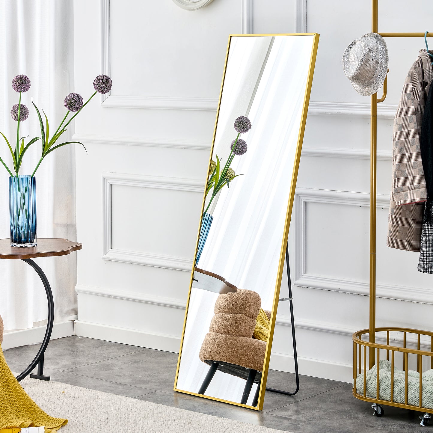 Wall Mounted Full-Length Body Mirror with Aluminum Alloy Metal Frame- Golden_4
