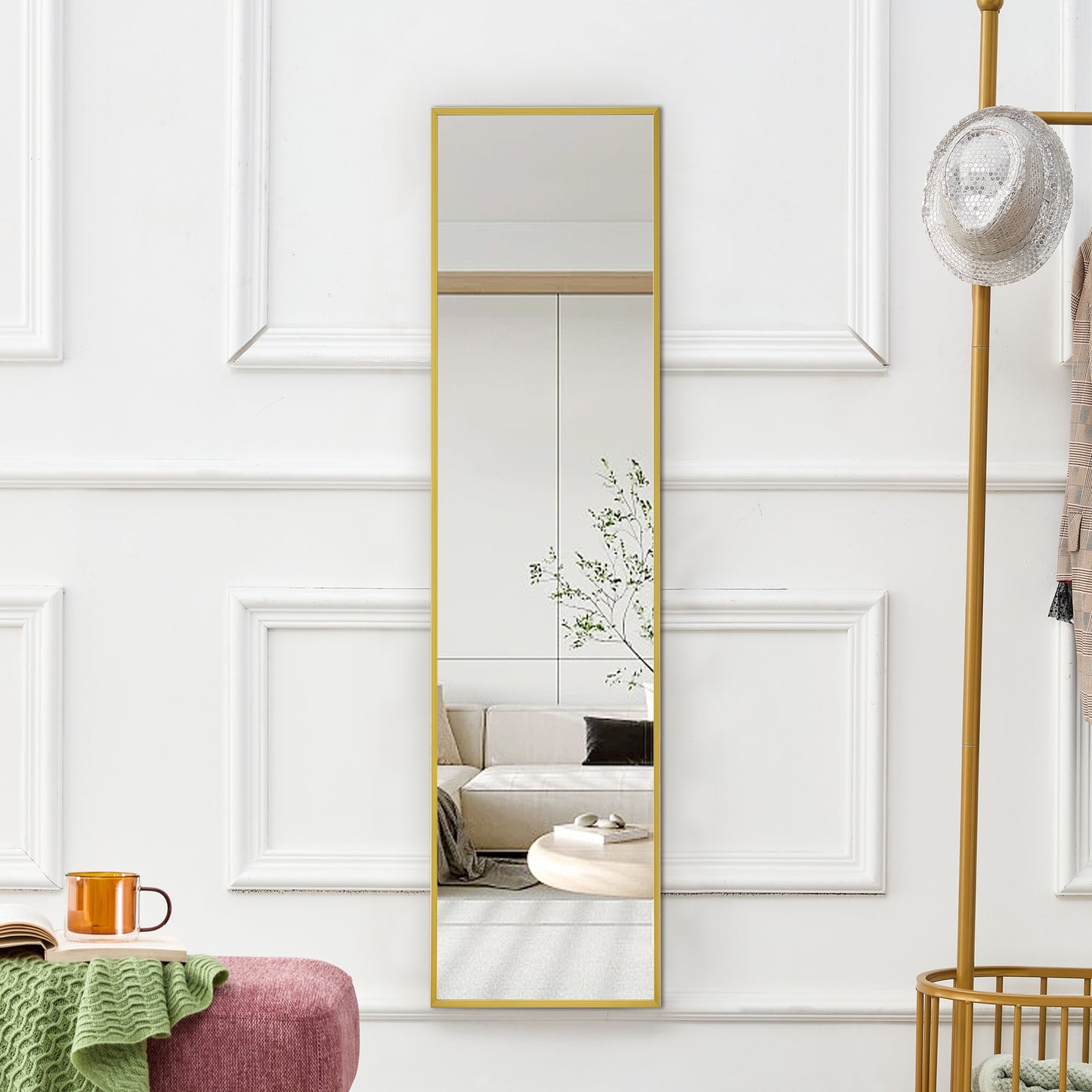 Wall Mounted Full-Length Body Mirror with Aluminum Alloy Metal Frame- Golden_6