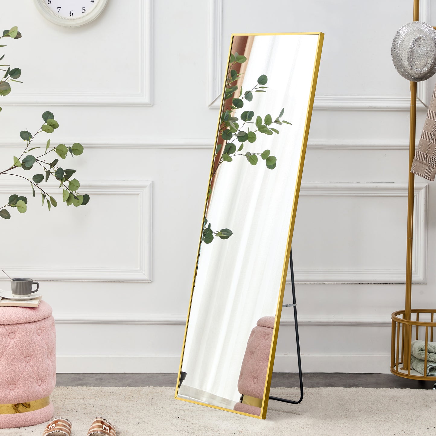 Wall Mounted Full-Length Body Mirror with Aluminum Alloy Metal Frame- Golden_2