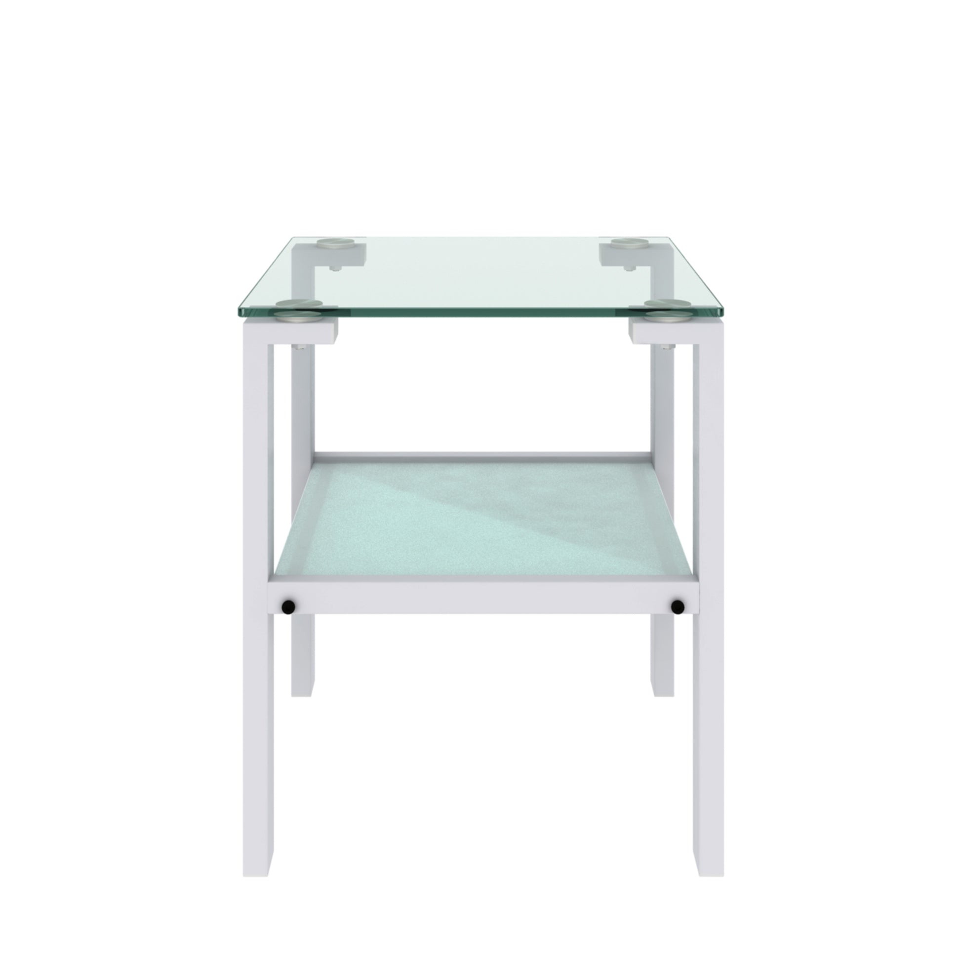 Two Layered Tempered Glass Small Bedroom Corner Home Tea Table- White_5