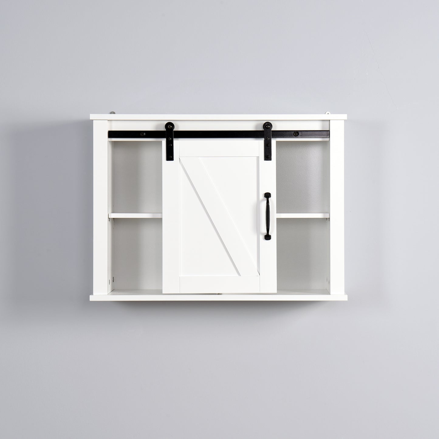 Barn Door Bathroom Wall Mounted Cabinet with Adjustable Shelves- White_1