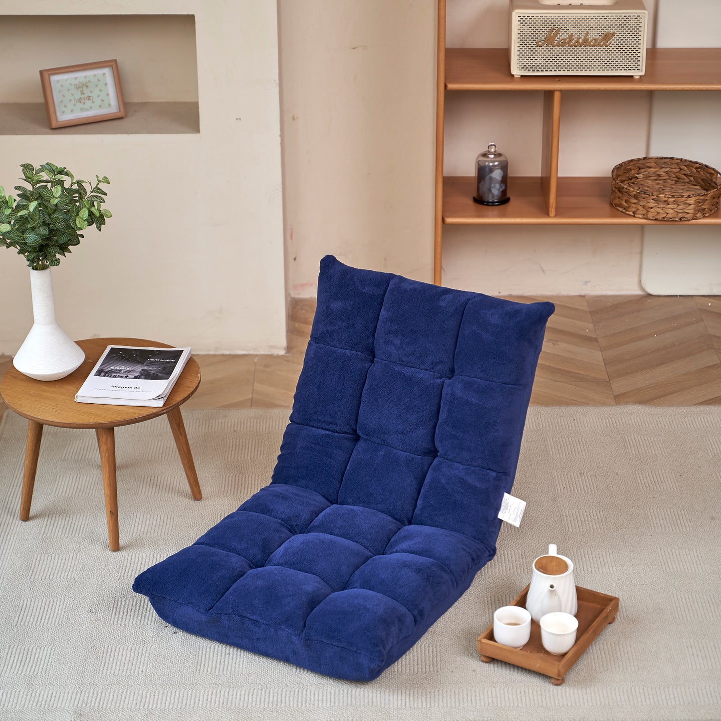 5 Height Adjustment Modern Tatami Sofa Folding Leisure Lounge Chair- Navy_7