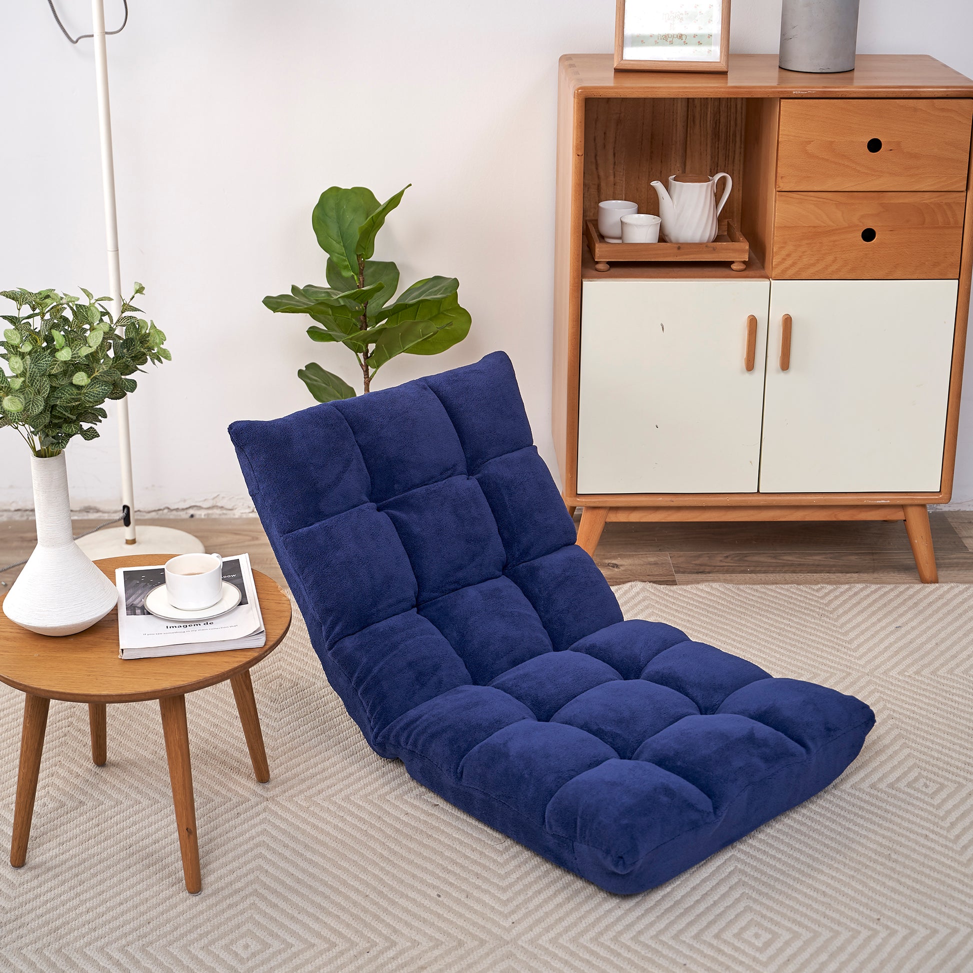 5 Height Adjustment Modern Tatami Sofa Folding Leisure Lounge Chair- Navy_11