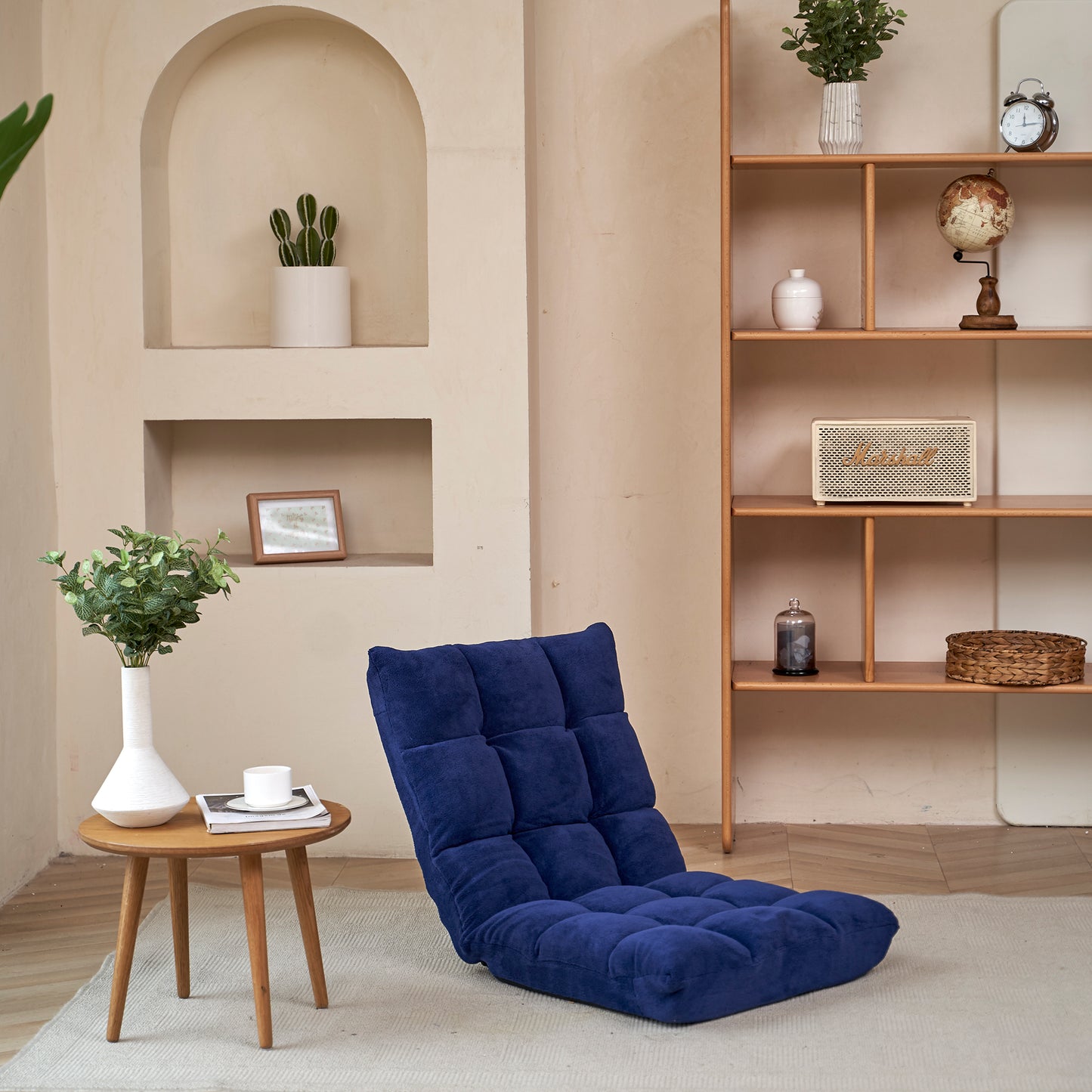 5 Height Adjustment Modern Tatami Sofa Folding Leisure Lounge Chair- Navy_6
