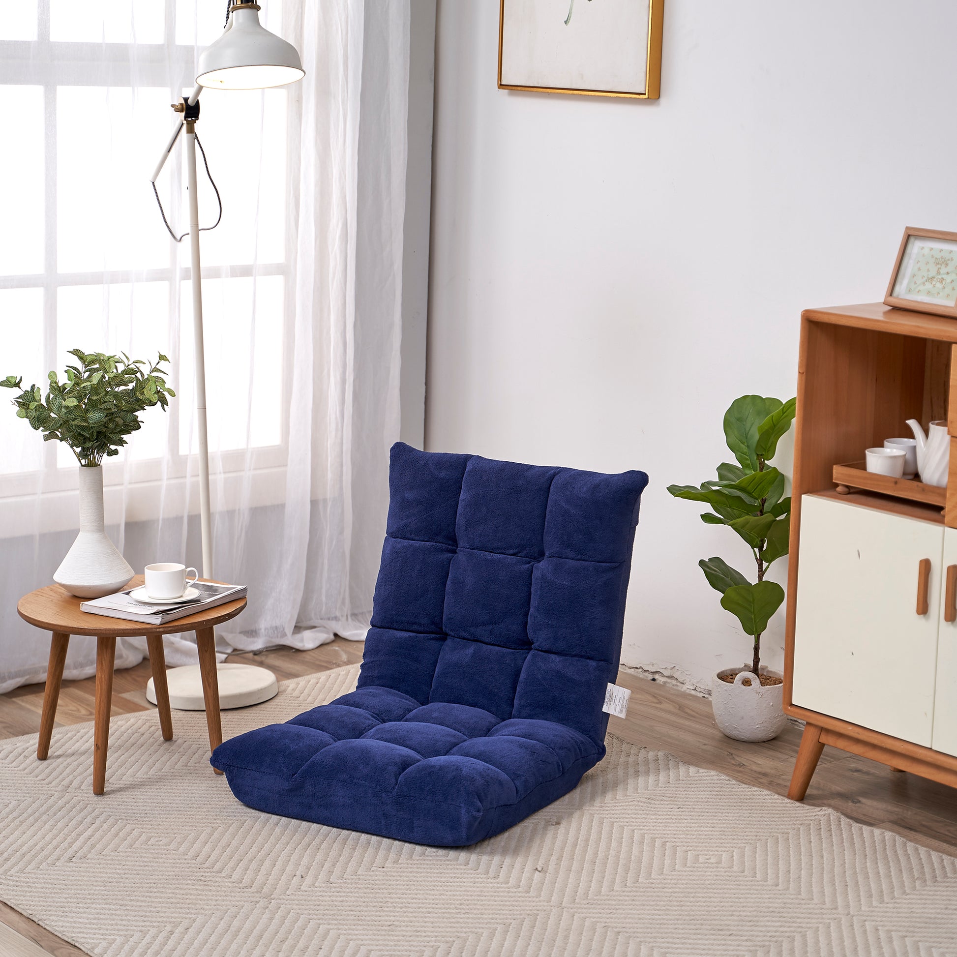 5 Height Adjustment Modern Tatami Sofa Folding Leisure Lounge Chair- Navy_5