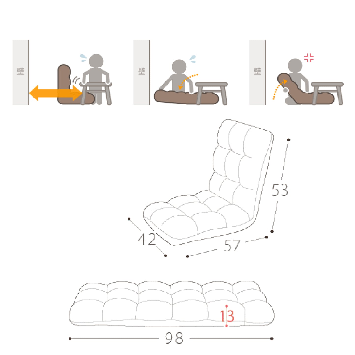 5 Height Adjustment Modern Tatami Sofa Folding Leisure Lounge Chair- Navy_21