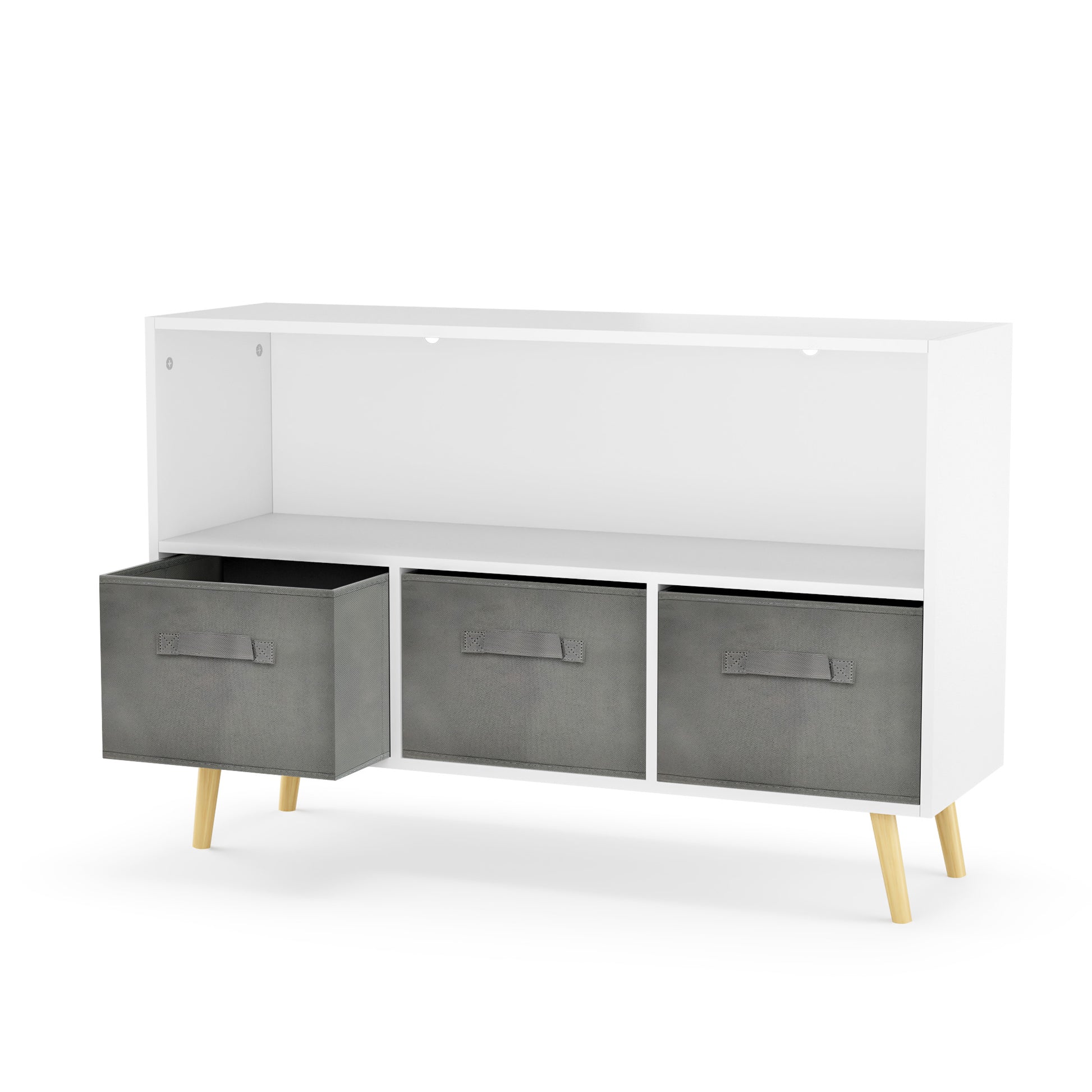 Kid’s Bookcase with Collapsible Drawers Toy Storage Organizer- White+Gray_9