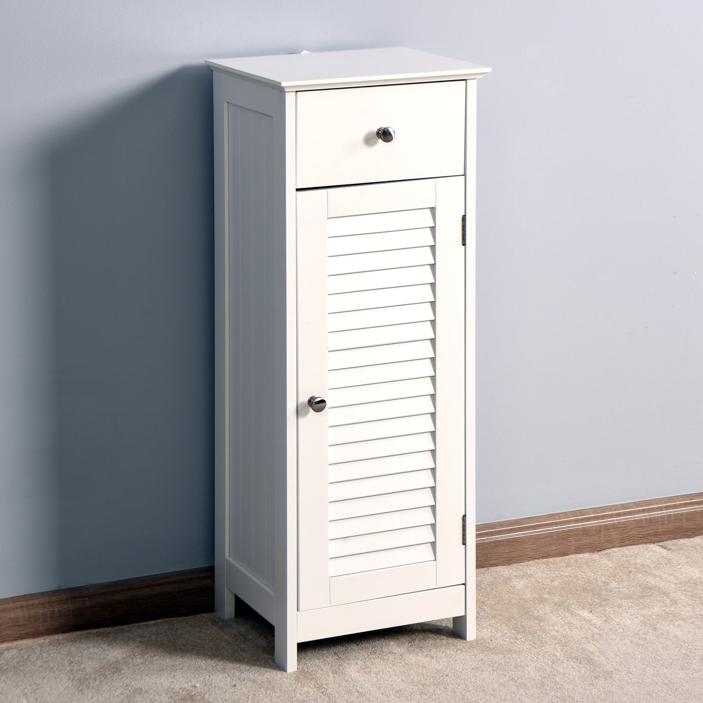 1 Drawer Free Standing Single Shutter Storage Cabinet for Bedroom and Bathroom- White_4