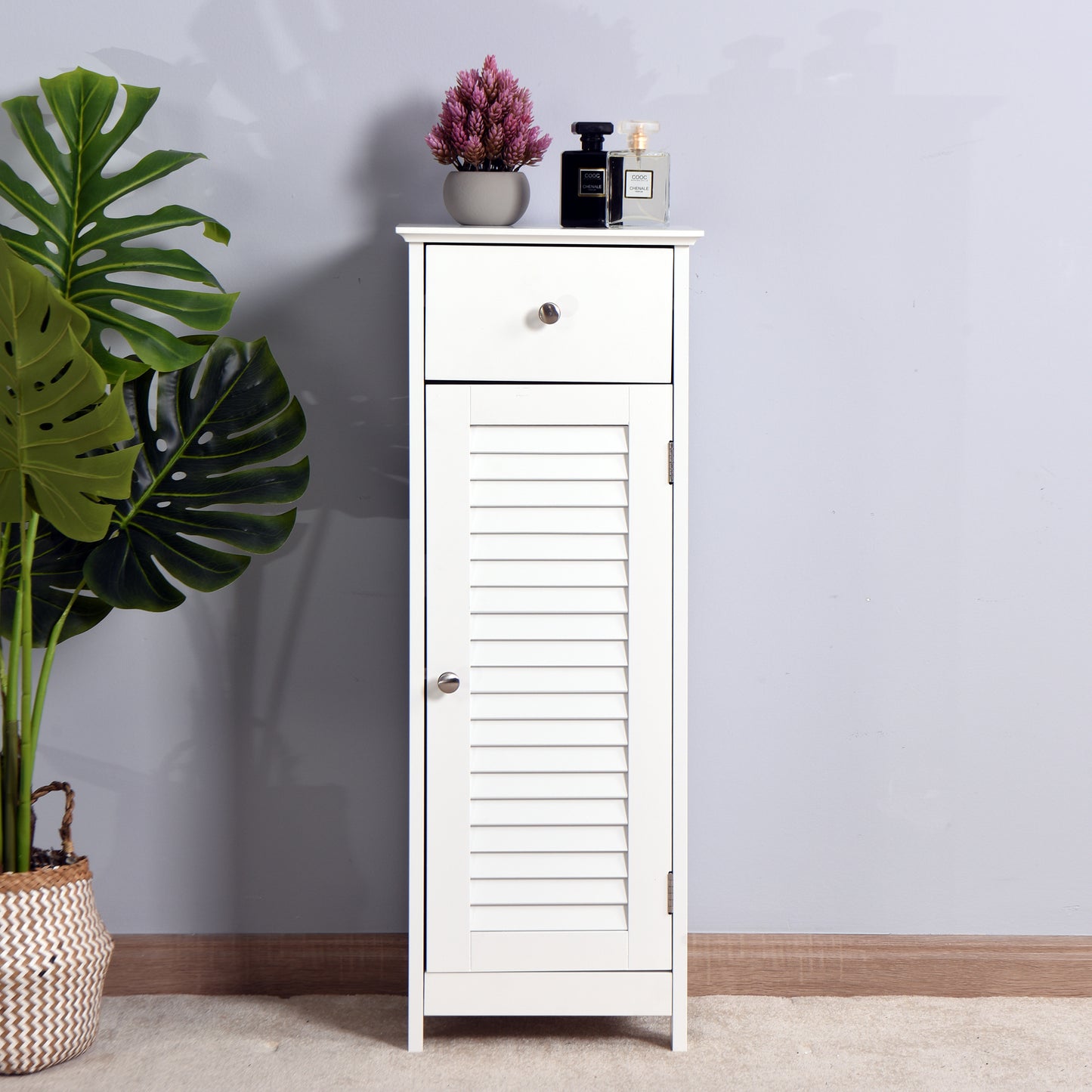 1 Drawer Free Standing Single Shutter Storage Cabinet for Bedroom and Bathroom- White_2