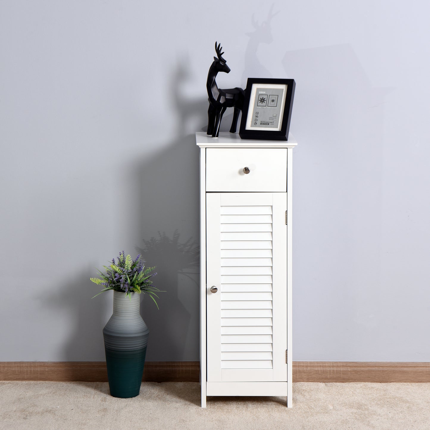 1 Drawer Free Standing Single Shutter Storage Cabinet for Bedroom and Bathroom- White_3