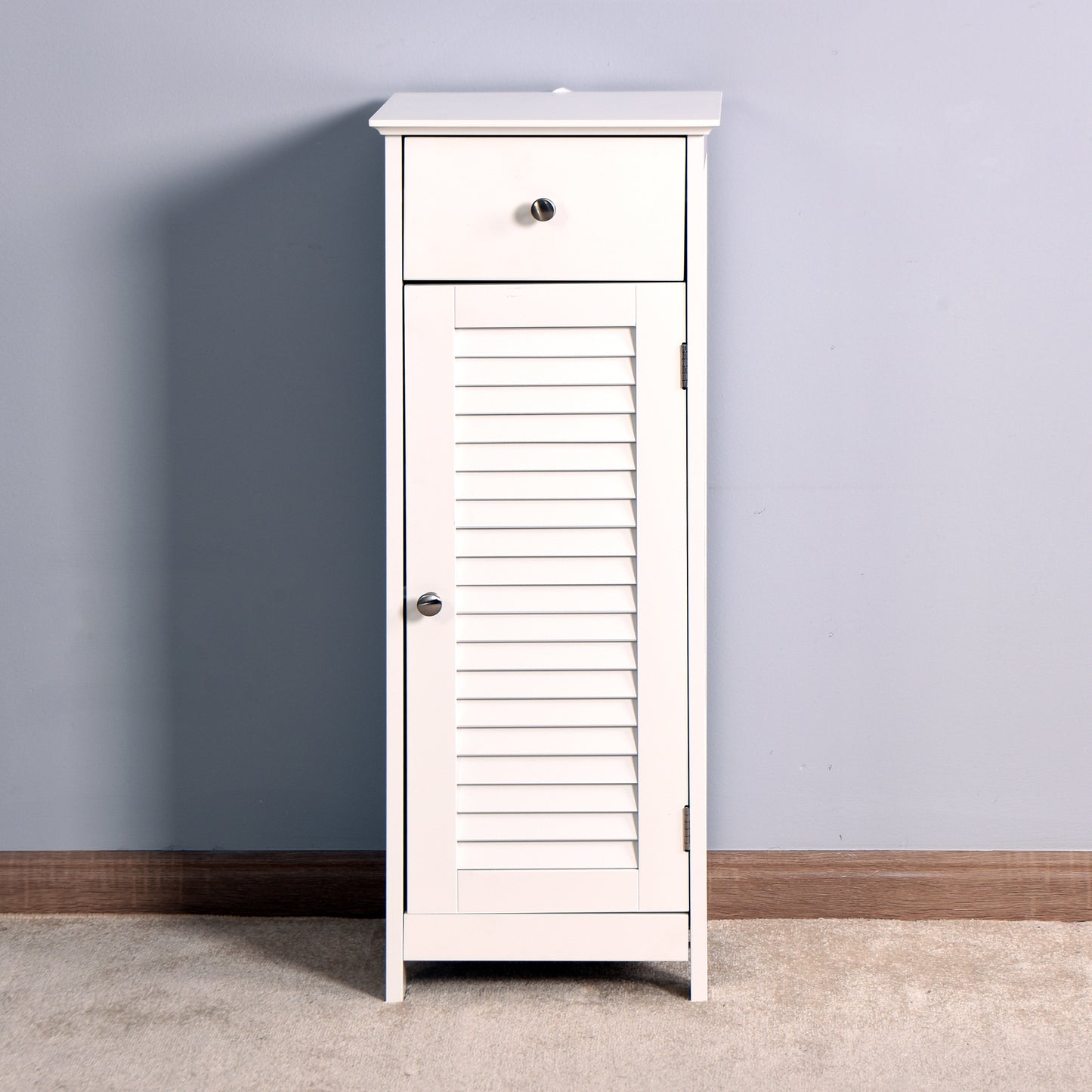 1 Drawer Free Standing Single Shutter Storage Cabinet for Bedroom and Bathroom- White_5