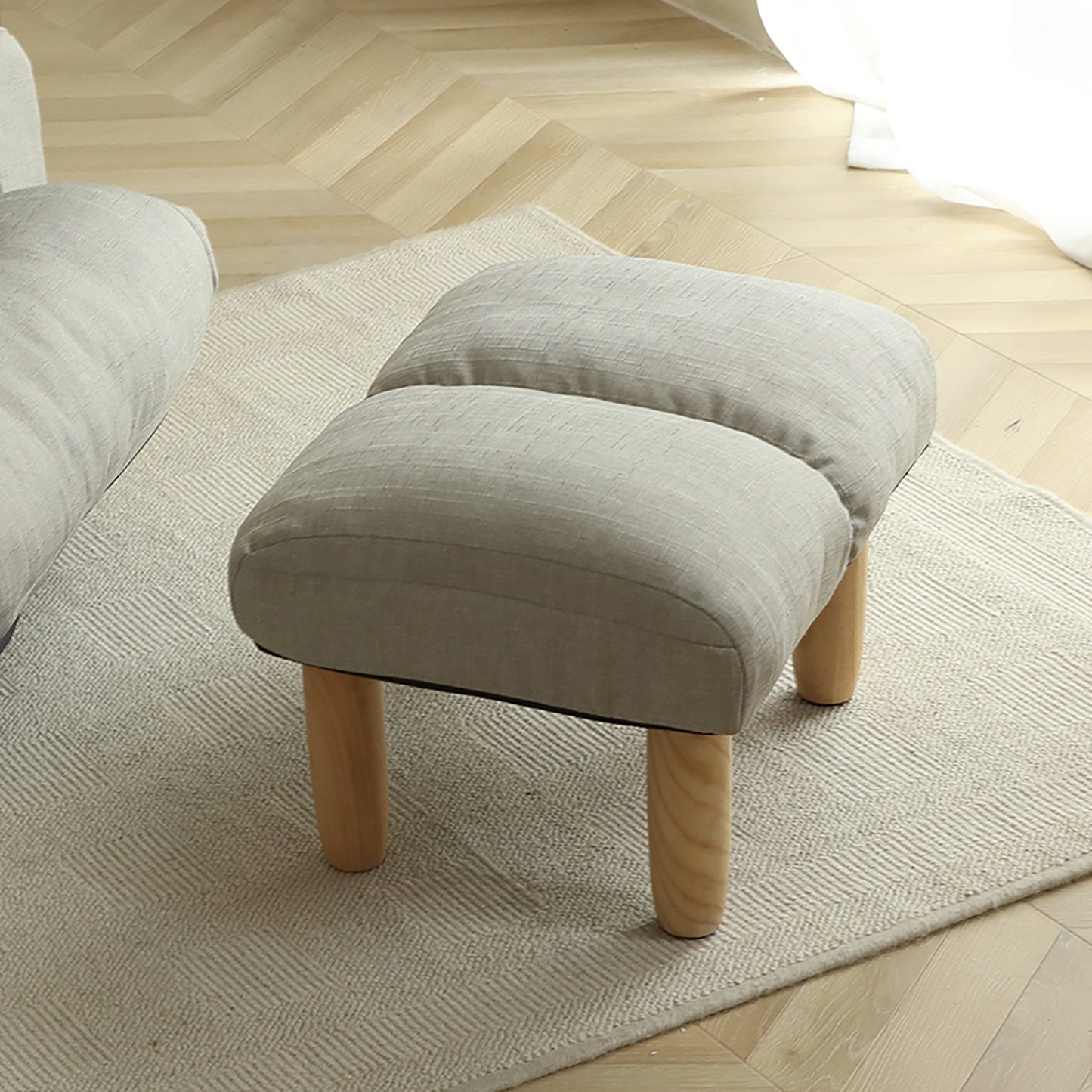 Modern Contemporary Linen Ottoman Foot Stool with Wooden Finish- Gray_4