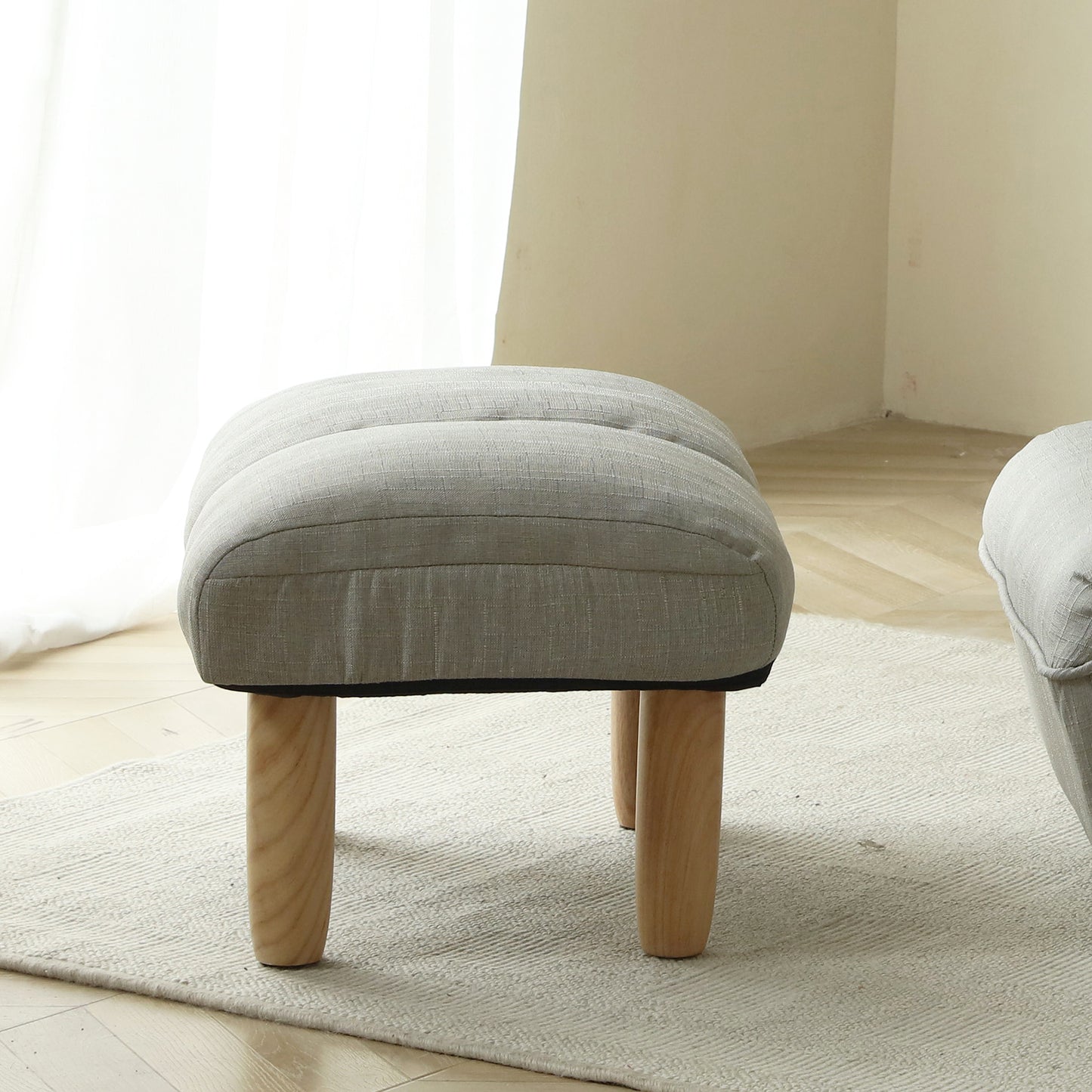 Modern Contemporary Linen Ottoman Foot Stool with Wooden Finish- Gray_3