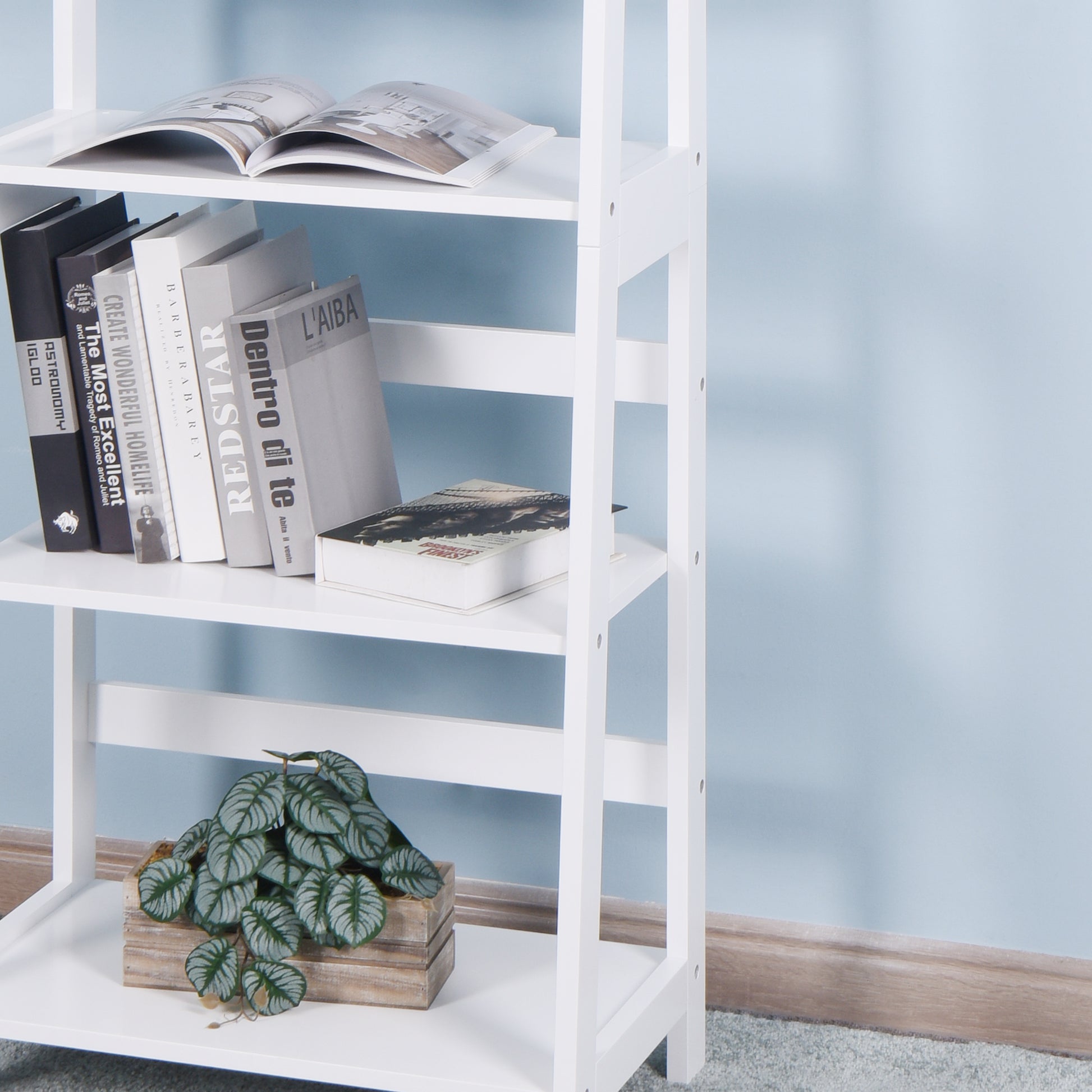 5 Tier Wooden Staircase Bookcase Ladder Designed Storage Rack- White_6