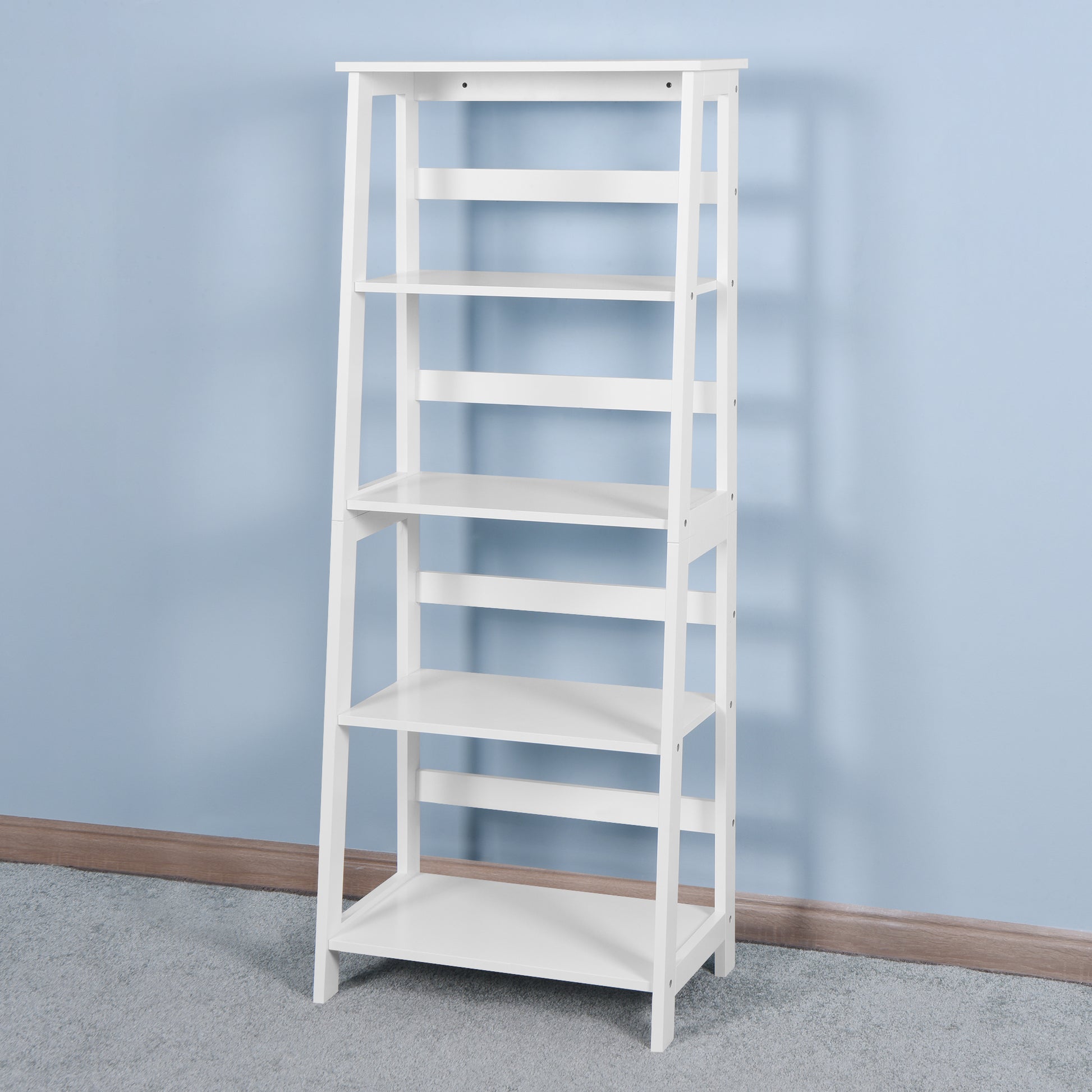 5 Tier Wooden Staircase Bookcase Ladder Designed Storage Rack- White_2
