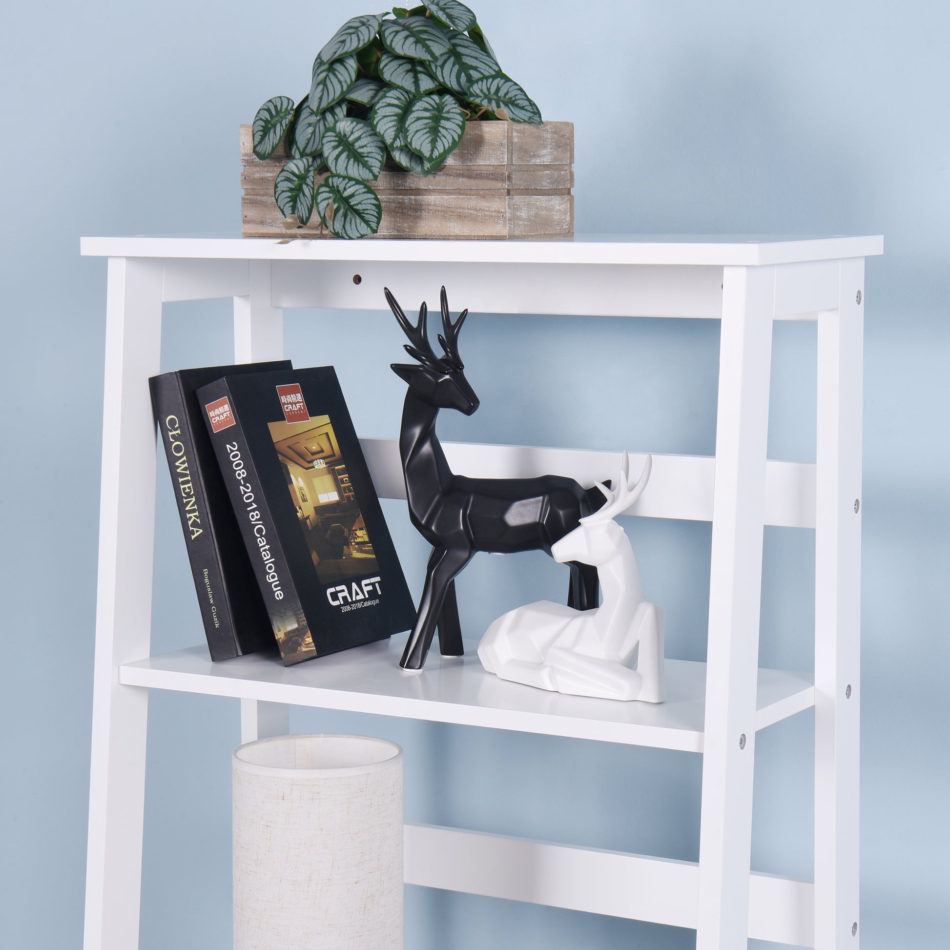 5 Tier Wooden Staircase Bookcase Ladder Designed Storage Rack- White_5