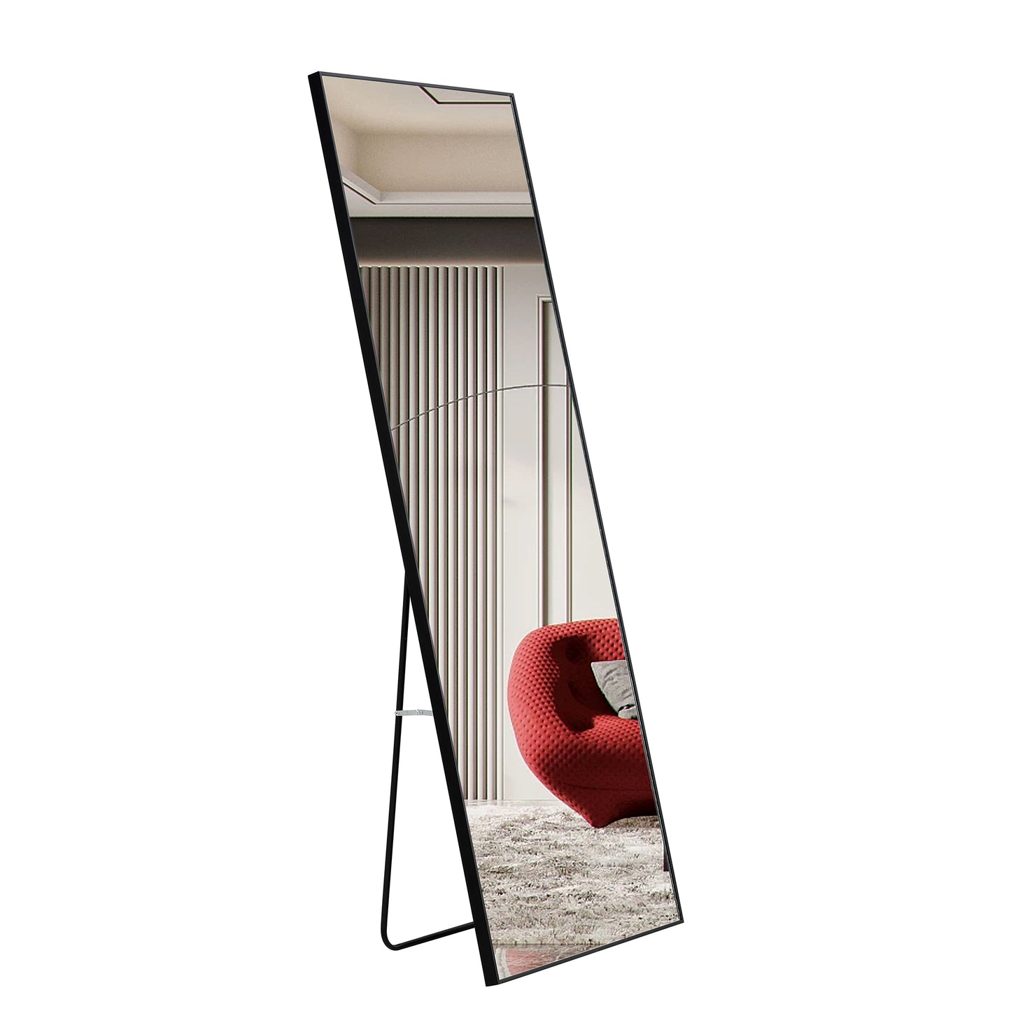 Full-Length Body Mirror with Wooden Frame and Stand Dressing Mirror- Black_11