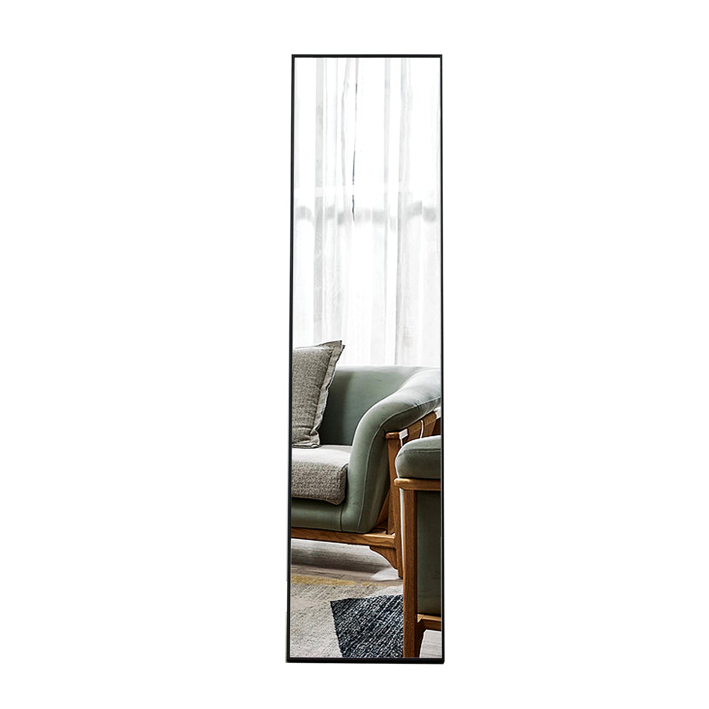 Full-Length Body Mirror with Wooden Frame and Stand Dressing Mirror- Black_12