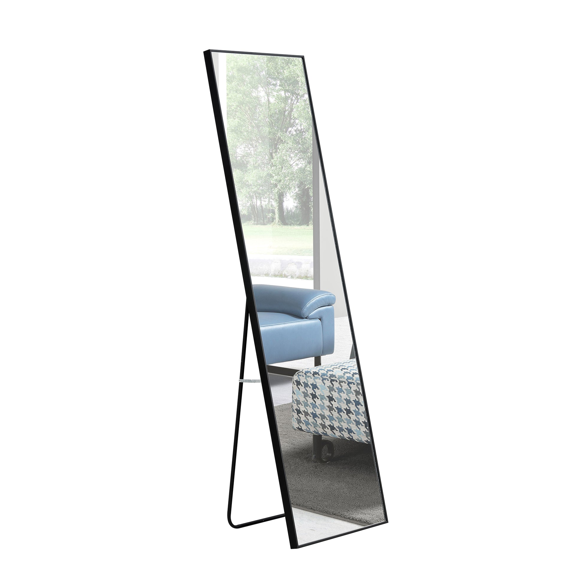 Full-Length Body Mirror with Wooden Frame and Stand Dressing Mirror- Black_13