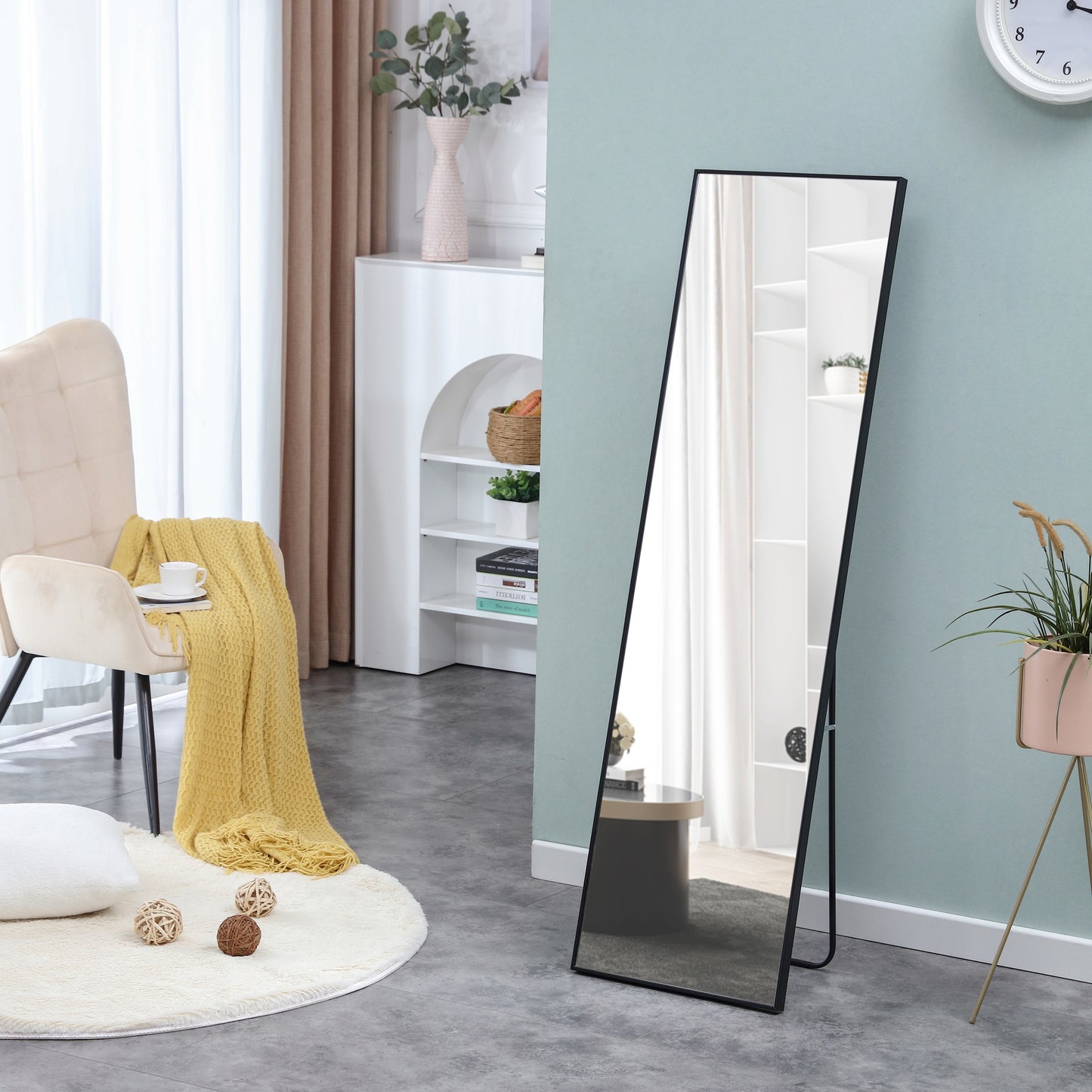 Full-Length Body Mirror with Wooden Frame and Stand Dressing Mirror- Black_5