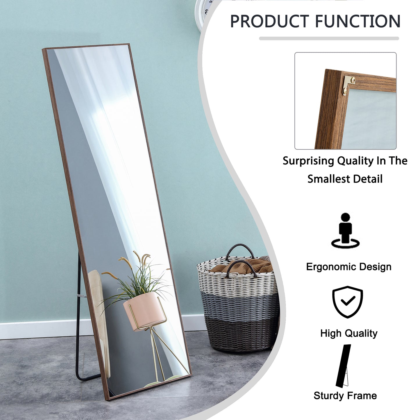 Full-Length Body Dressing Mirror with Solid Wooden Frame and Stand- Brown_16