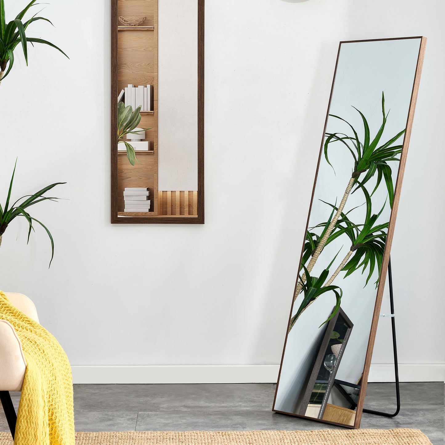 Full-Length Body Dressing Mirror with Solid Wooden Frame and Stand- Brown_2