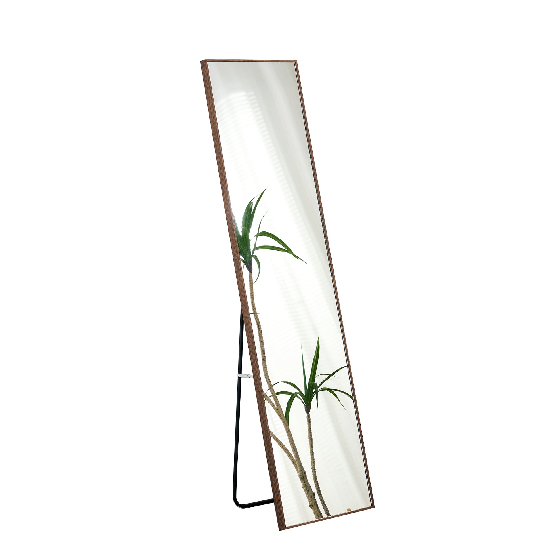 Full-Length Body Dressing Mirror with Solid Wooden Frame and Stand- Brown_7