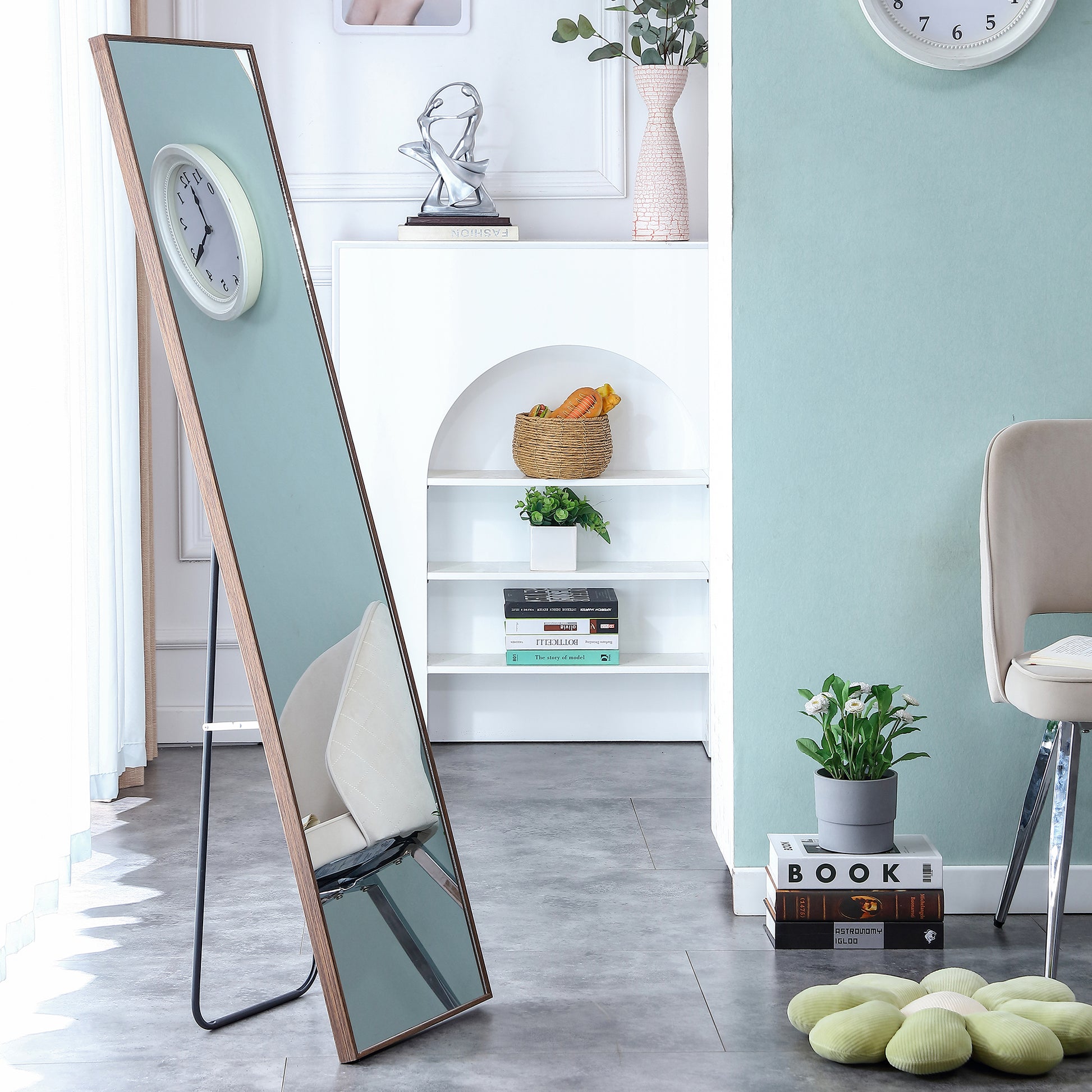 Full-Length Body Dressing Mirror with Solid Wooden Frame and Stand- Brown_4