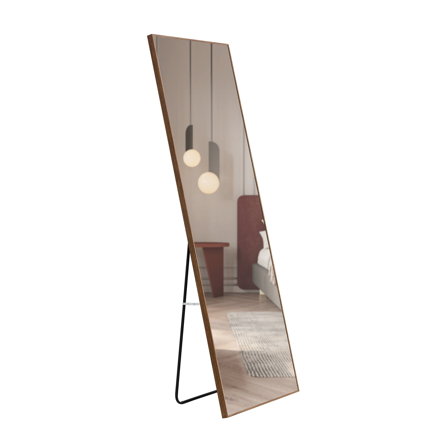 Full-Length Body Dressing Mirror with Solid Wooden Frame and Stand- Brown_6