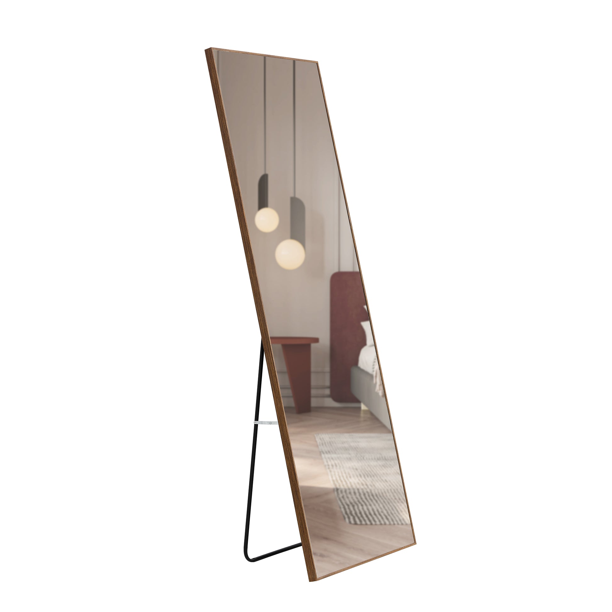Full-Length Body Dressing Mirror with Solid Wooden Frame and Stand- Brown_6