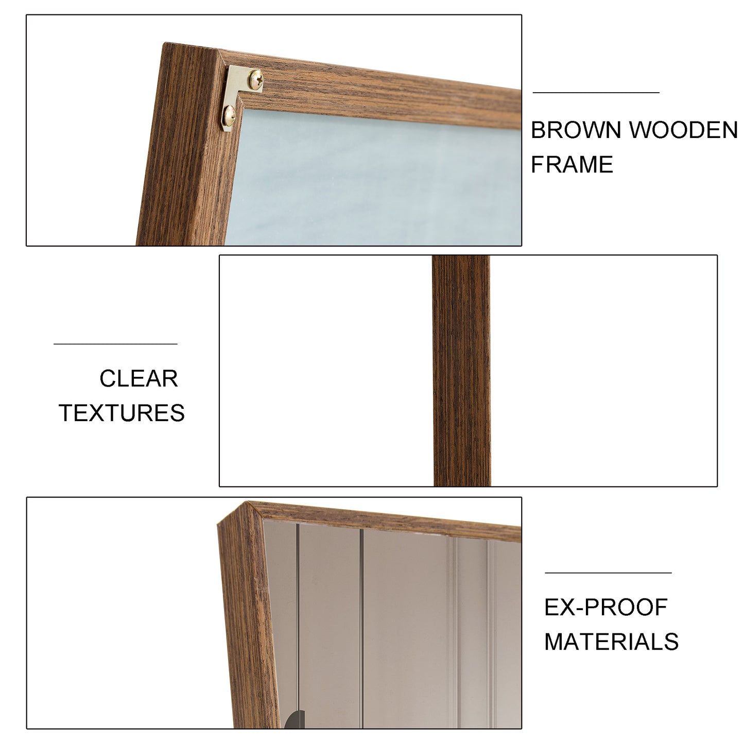 Full-Length Body Dressing Mirror with Solid Wooden Frame and Stand- Brown_18
