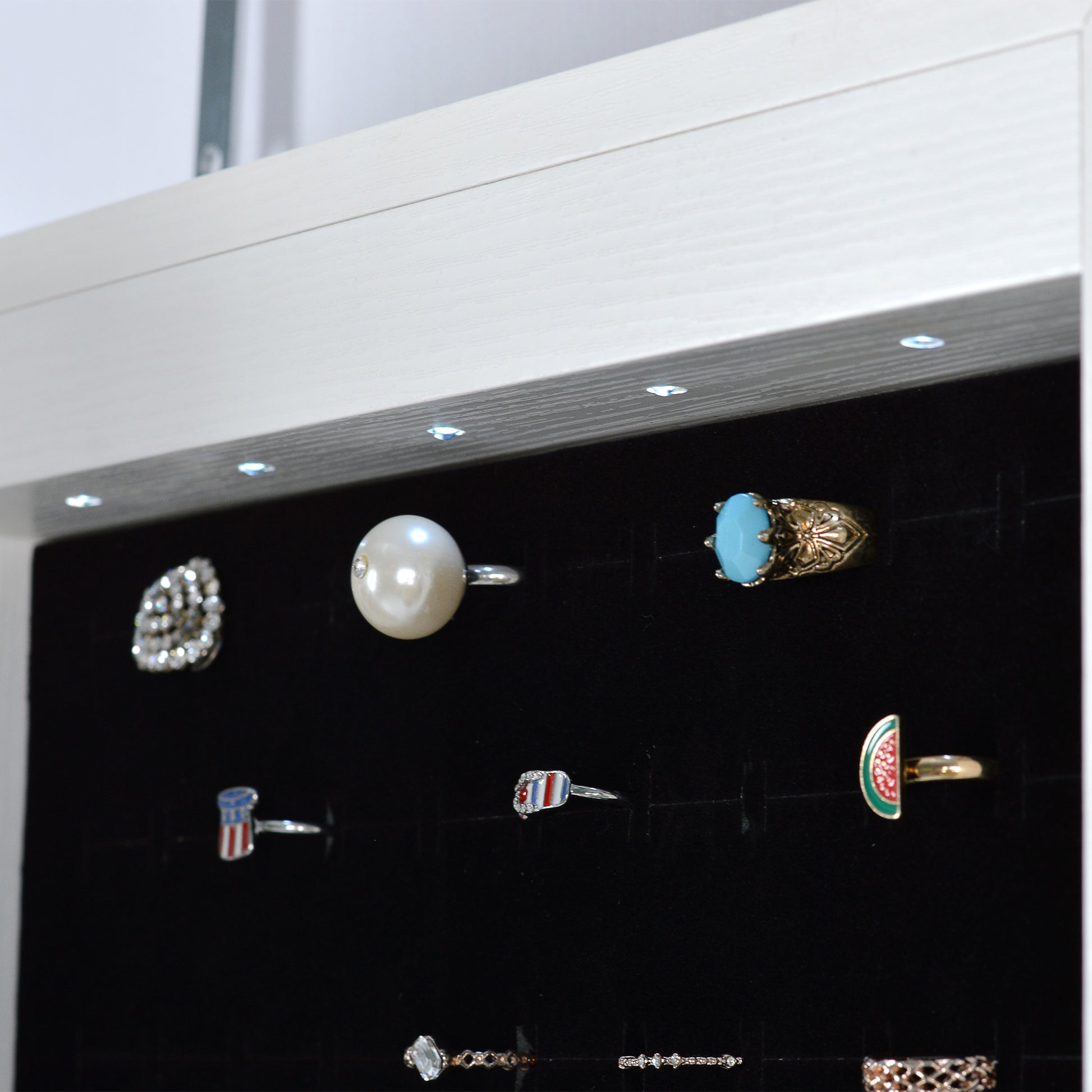Full Body Mirror and Jewelry Case Storage Cabinet with LED Light- White_10