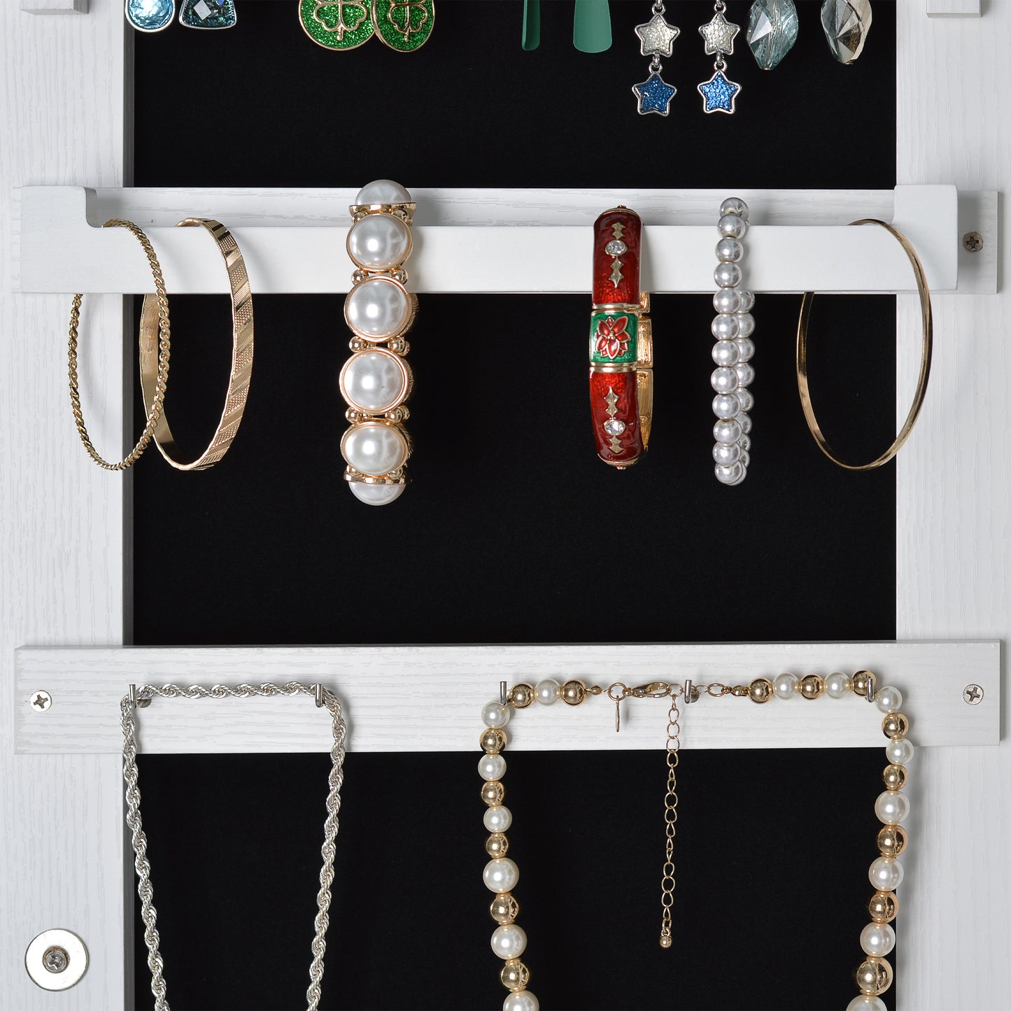 Full Body Mirror and Jewelry Case Storage Cabinet with LED Light- White_8