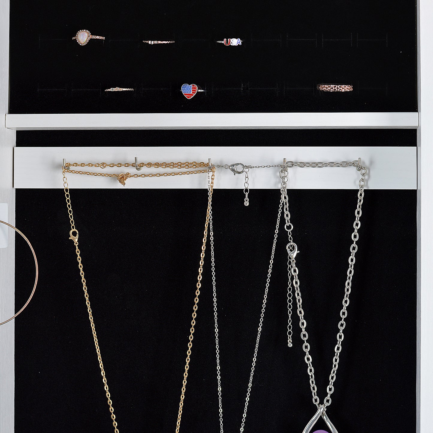 Full Body Mirror and Jewelry Case Storage Cabinet with LED Light- White_12