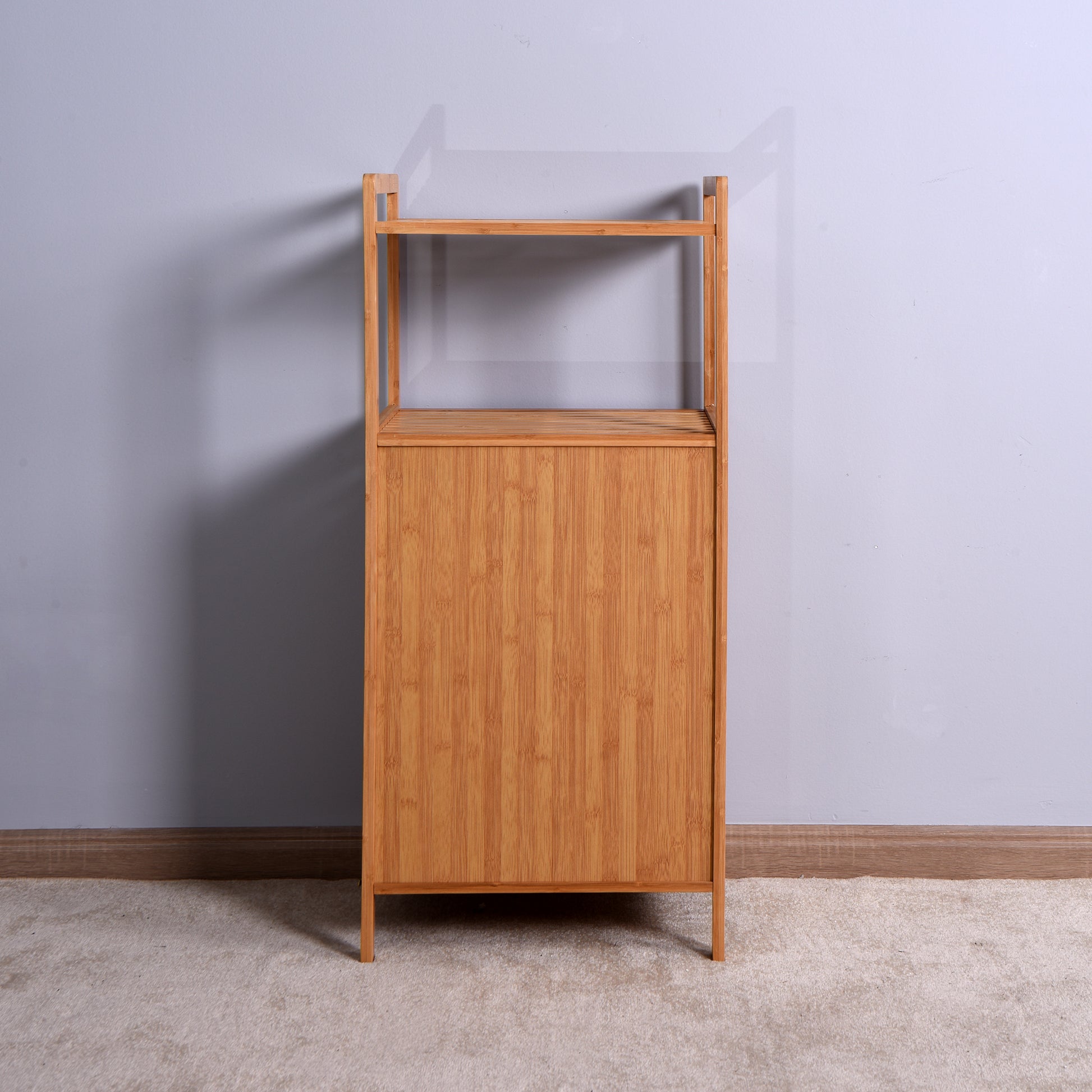 Natural Wooden Organizer  Bamboo Laundry Storage Basket with 2 Tier Shelf_9
