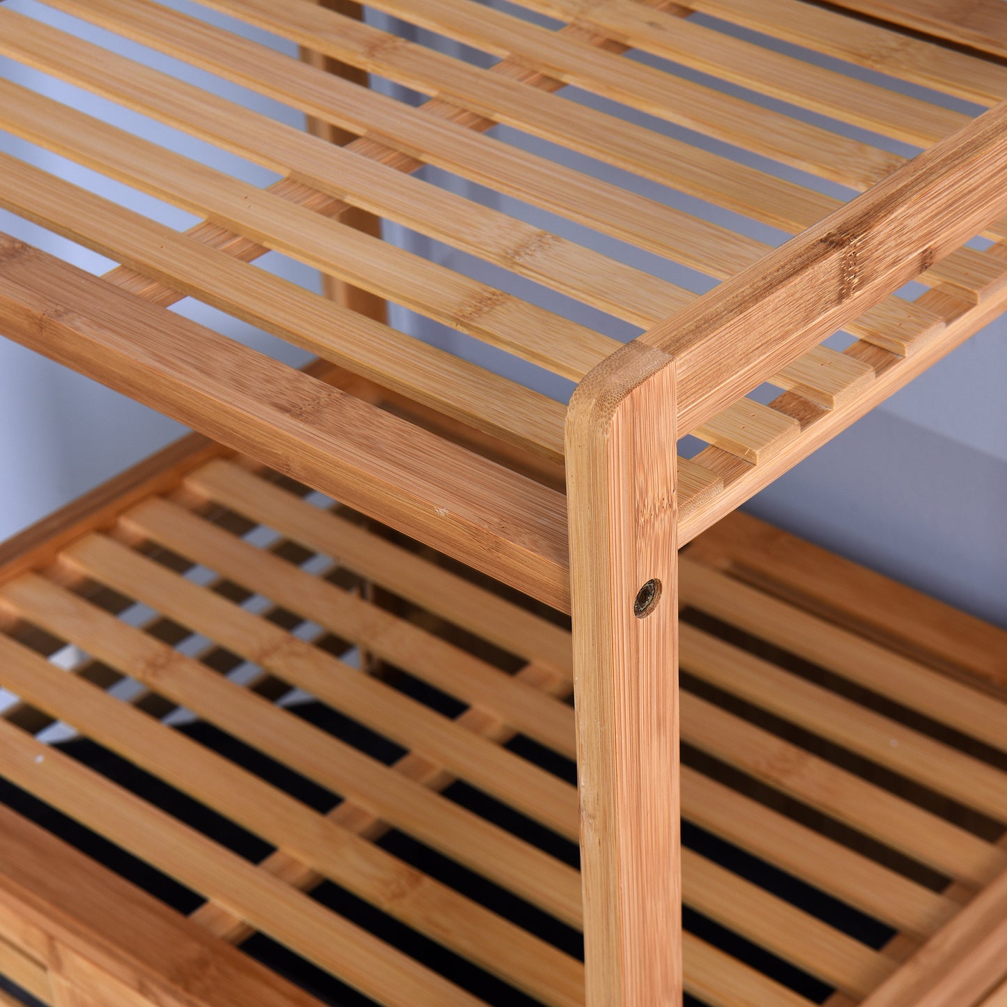 Natural Wooden Organizer  Bamboo Laundry Storage Basket with 2 Tier Shelf_13