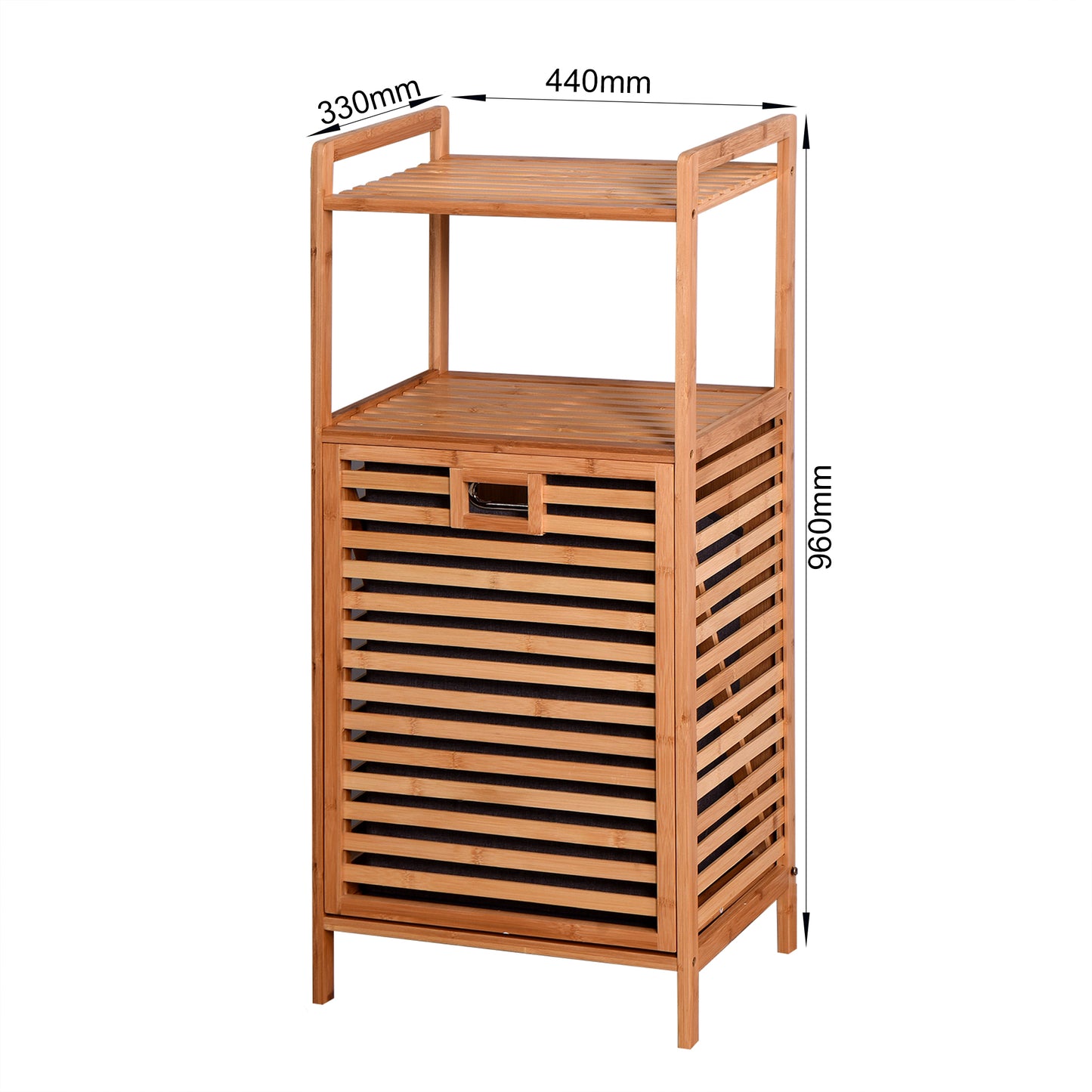 Natural Wooden Organizer  Bamboo Laundry Storage Basket with 2 Tier Shelf_3