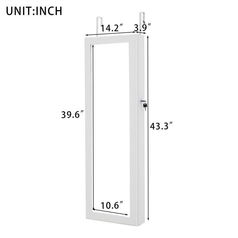 Full Body Mirror and Jewelry Case Storage Cabinet Door and Wall Hanging- White_9