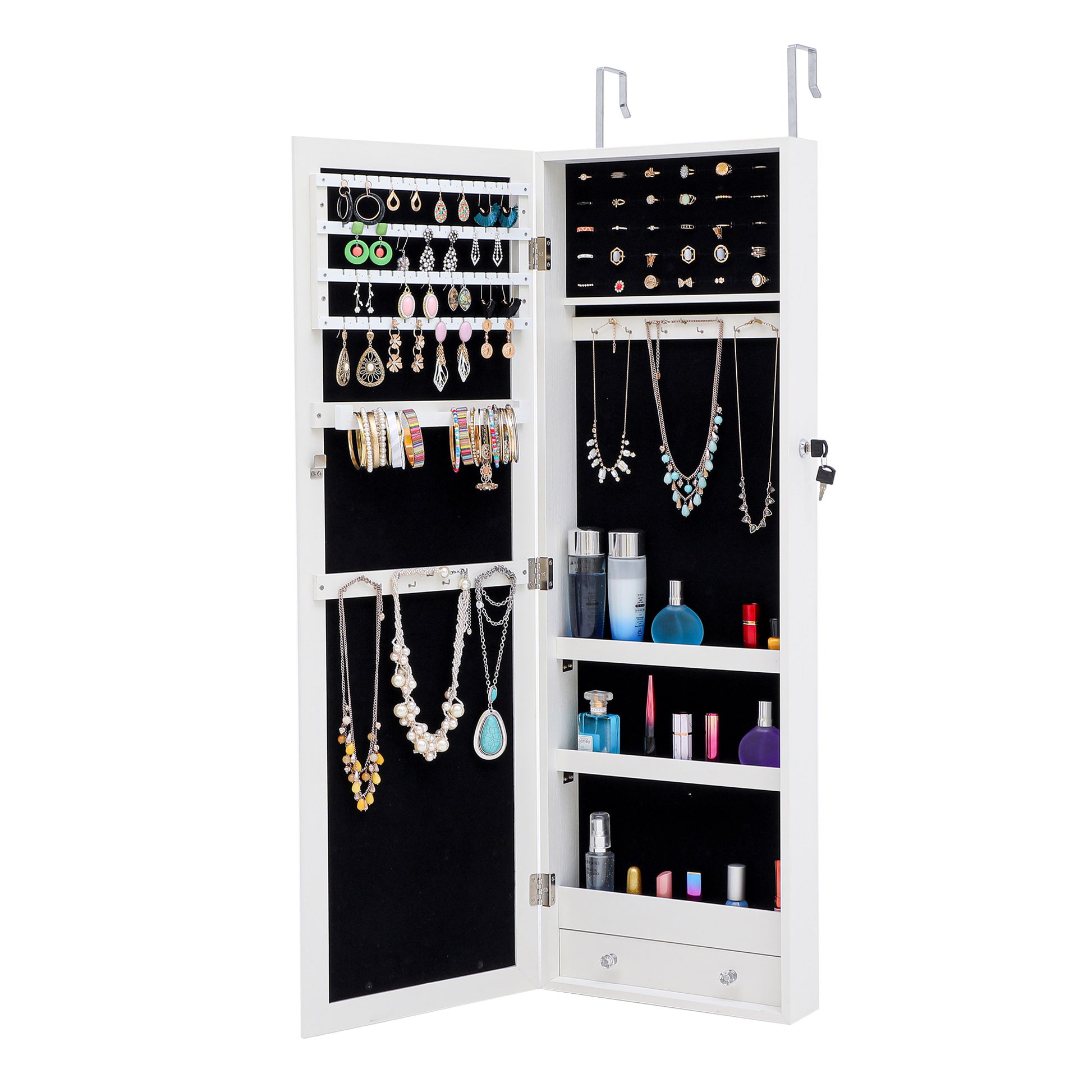 Full Body Mirror and Jewelry Case Storage Cabinet Door and Wall Hanging- White_2