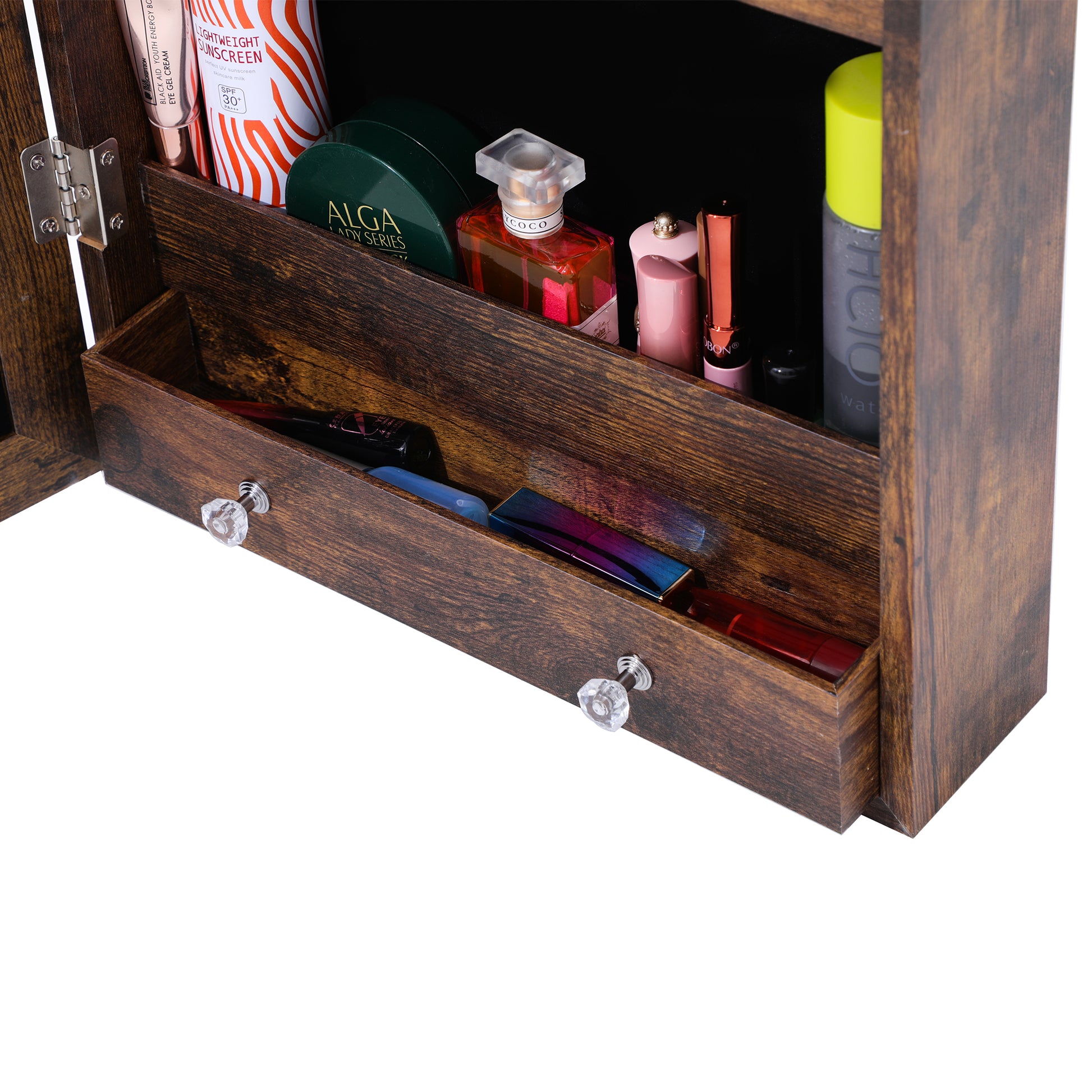 Full Body Mirror and Jewelry Case Storage Cabinet Door and Wall Hanging- Antique Gray_10