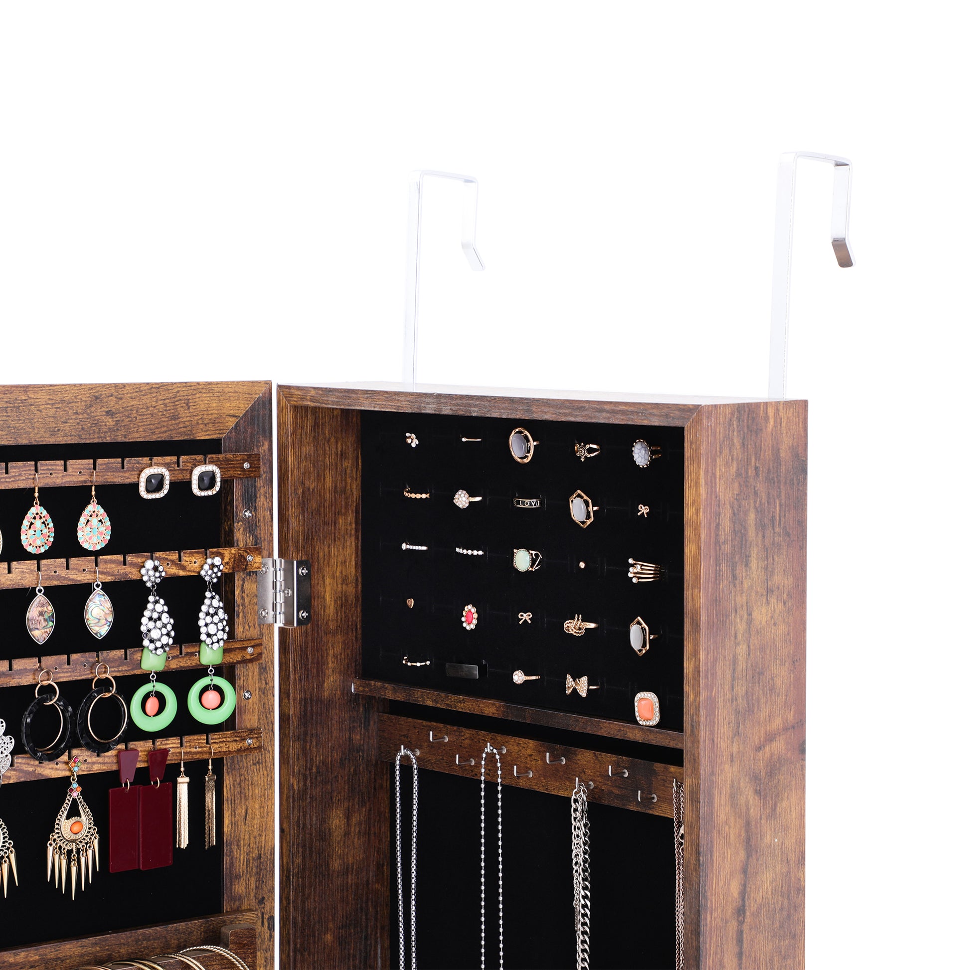 Full Body Mirror and Jewelry Case Storage Cabinet Door and Wall Hanging- Antique Gray_8