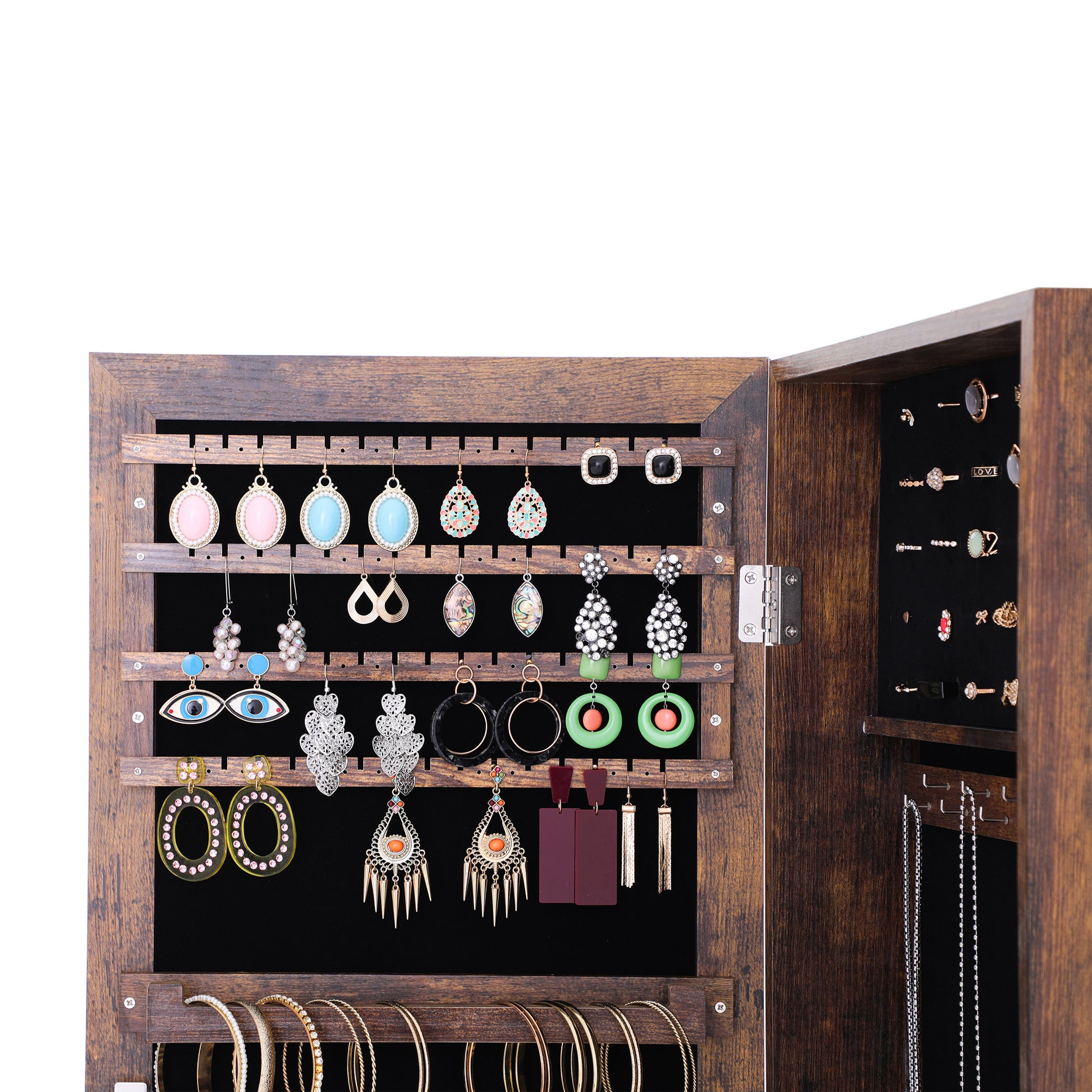 Full Body Mirror and Jewelry Case Storage Cabinet Door and Wall Hanging- Antique Gray_6